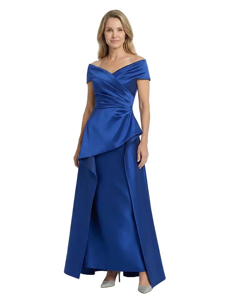 Chicsew Off Shoulder Ruched A-Line Floor Length Satin Mother Of The Bride And Groom Dresses sold by ChicSew