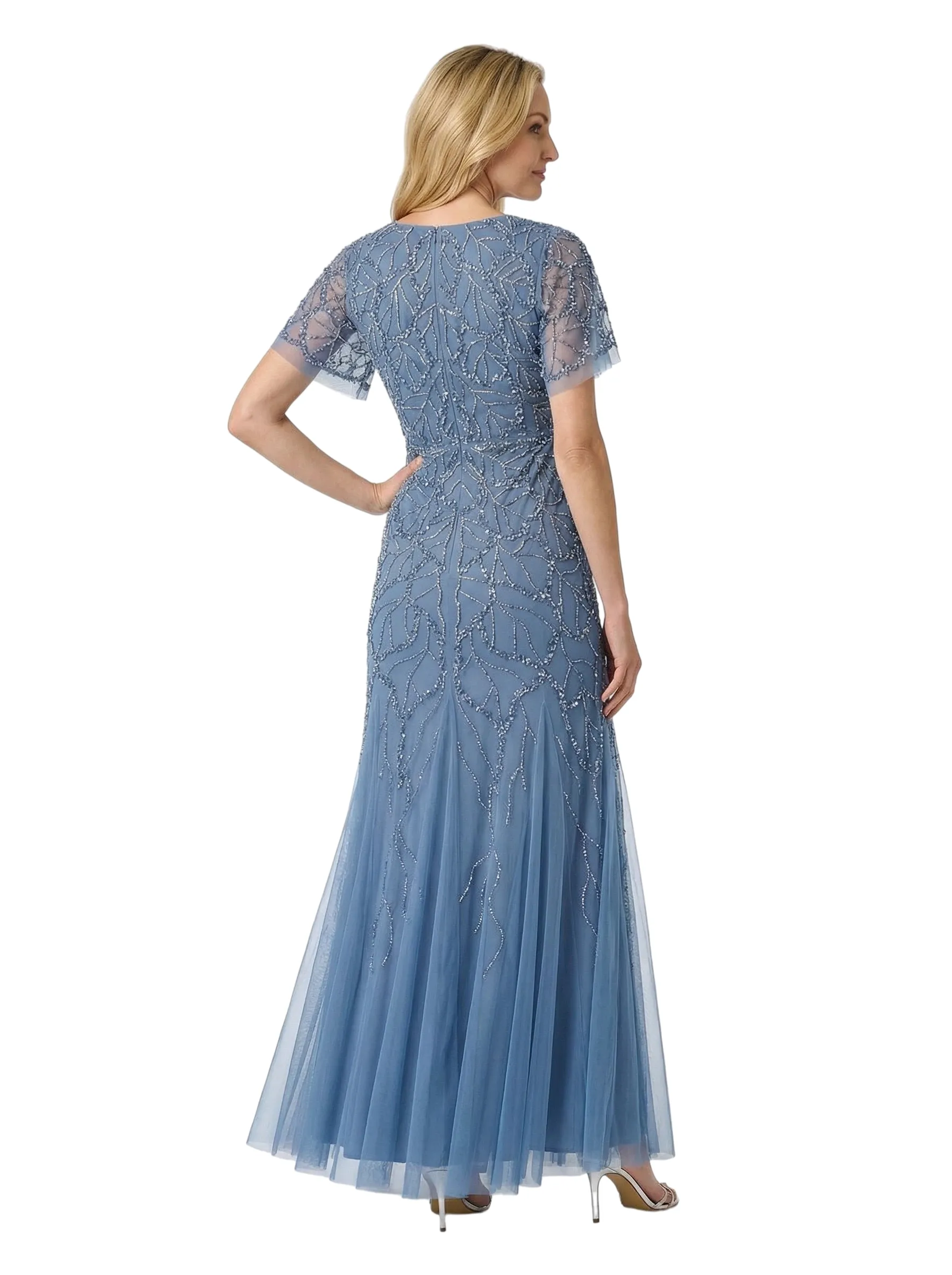 ChicSew Short Sleeve V-Neck Tulle Beaded Long Dress Sparkly Mother Of The Bride Gown sold by ChicSew product image thumbnail 3