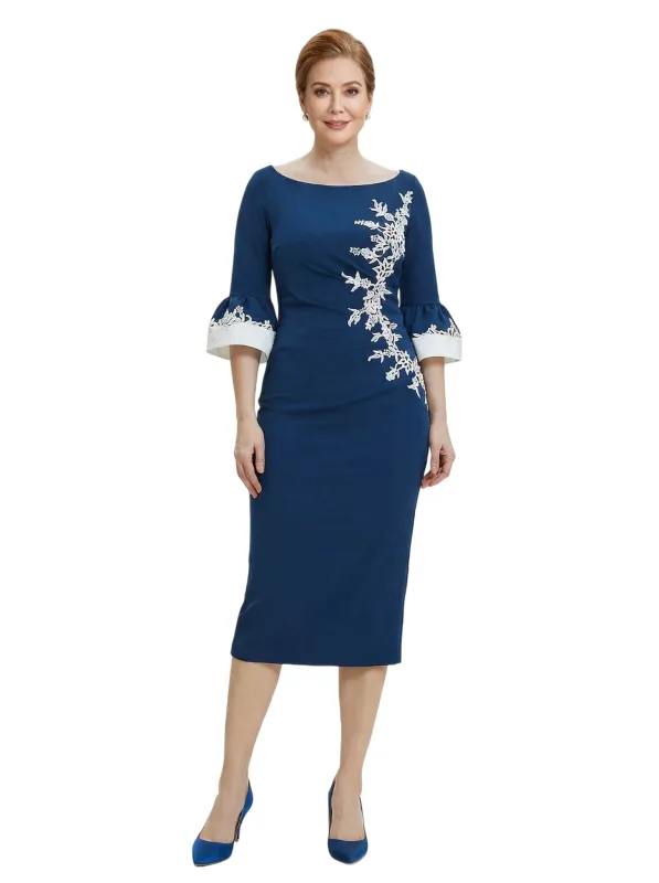 Chicsew Scoop 3/4 Sleeve Sheath Midi Length Stretch Crepe Lace Applique Classy Mother Of The Bride And Groom Dresses sold by ChicSew
