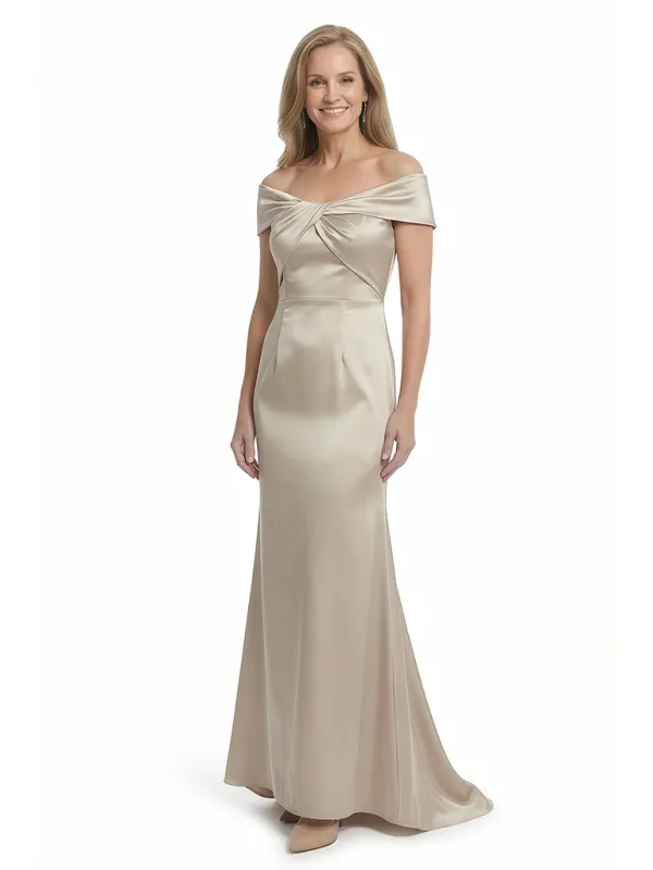Chicsew Off Shoulder Mermaid Floor Length Satin Twisted Detail Elegant Mom Of The Groom Dresses made by ChicSew