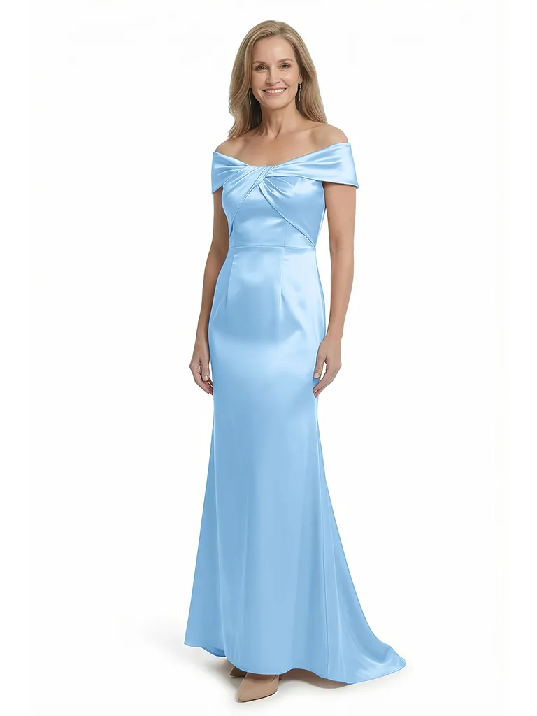 Chicsew Off Shoulder Mermaid Floor Length Satin Twisted Detail Elegant Mom Of The Groom Dresses sold by ChicSew product image thumbnail 5