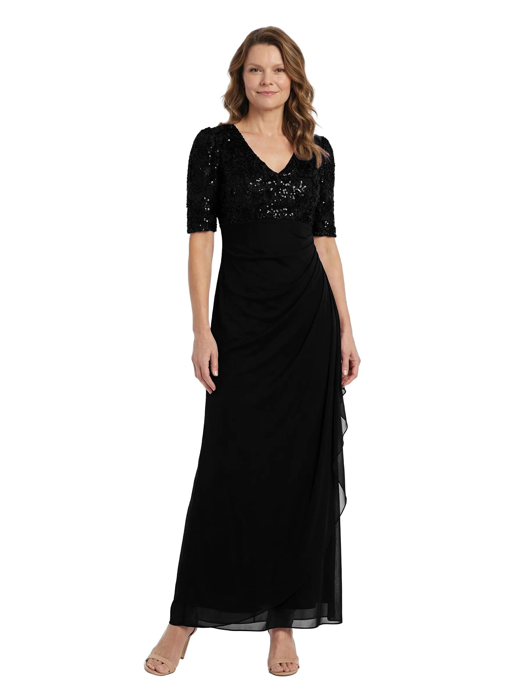 ChicSew Short Sleeve Sequined V-Neck Chiffon Mother Of The Bride Gown With Ruffle sold by ChicSew product image thumbnail 4