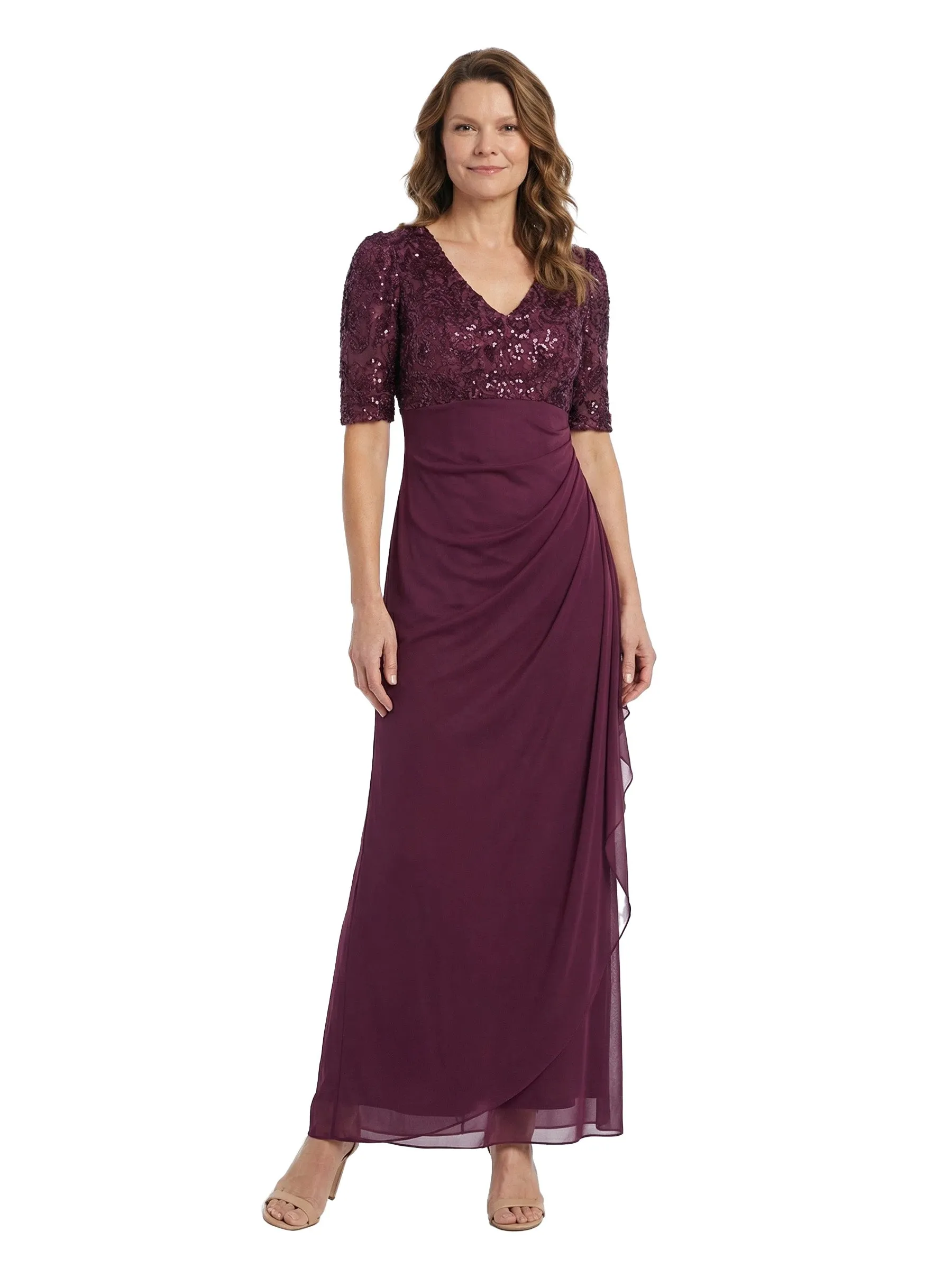 ChicSew Short Sleeve Sequined V-Neck Chiffon Mother Of The Bride Gown With Ruffle sold by ChicSew