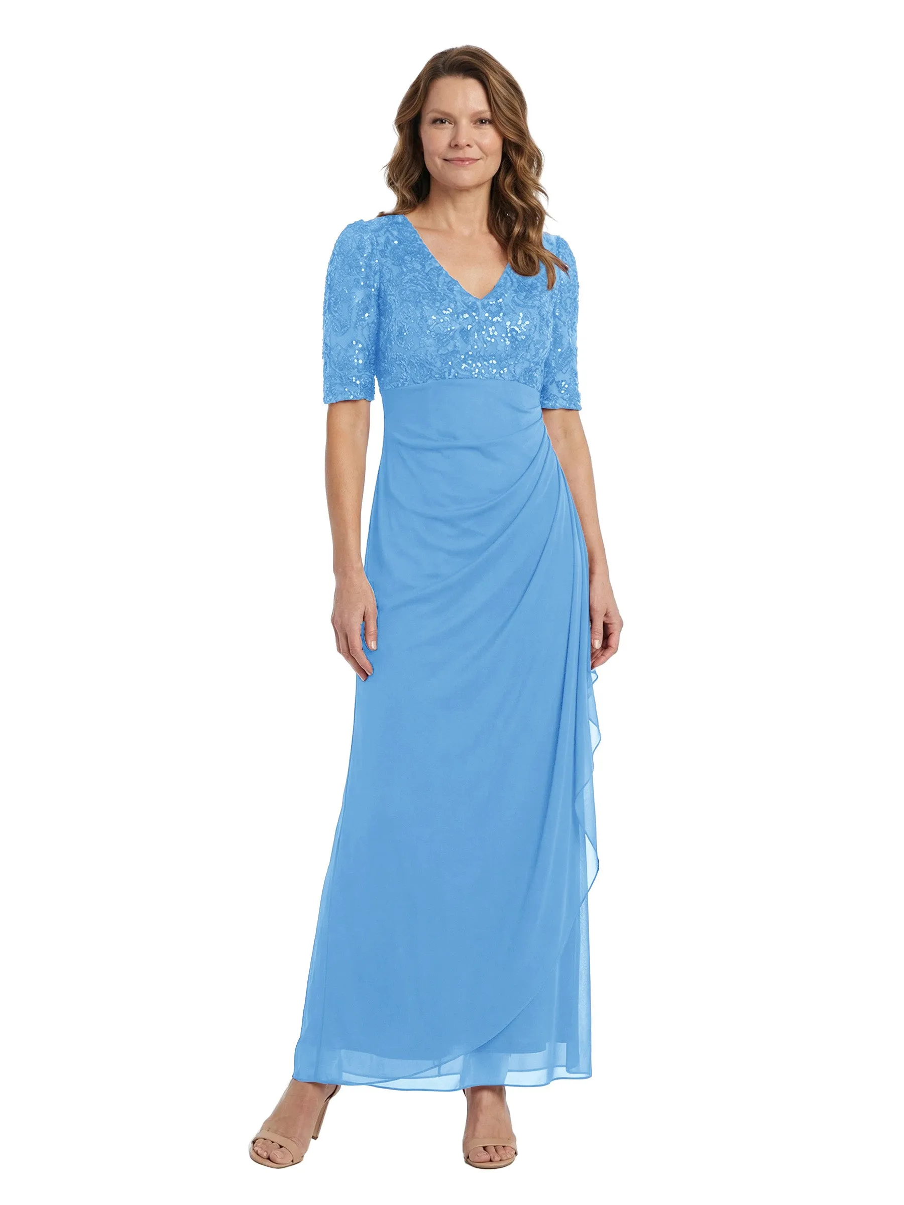 ChicSew Short Sleeve Sequined V-Neck Chiffon Mother Of The Bride Gown With Ruffle sold by ChicSew product image thumbnail 5