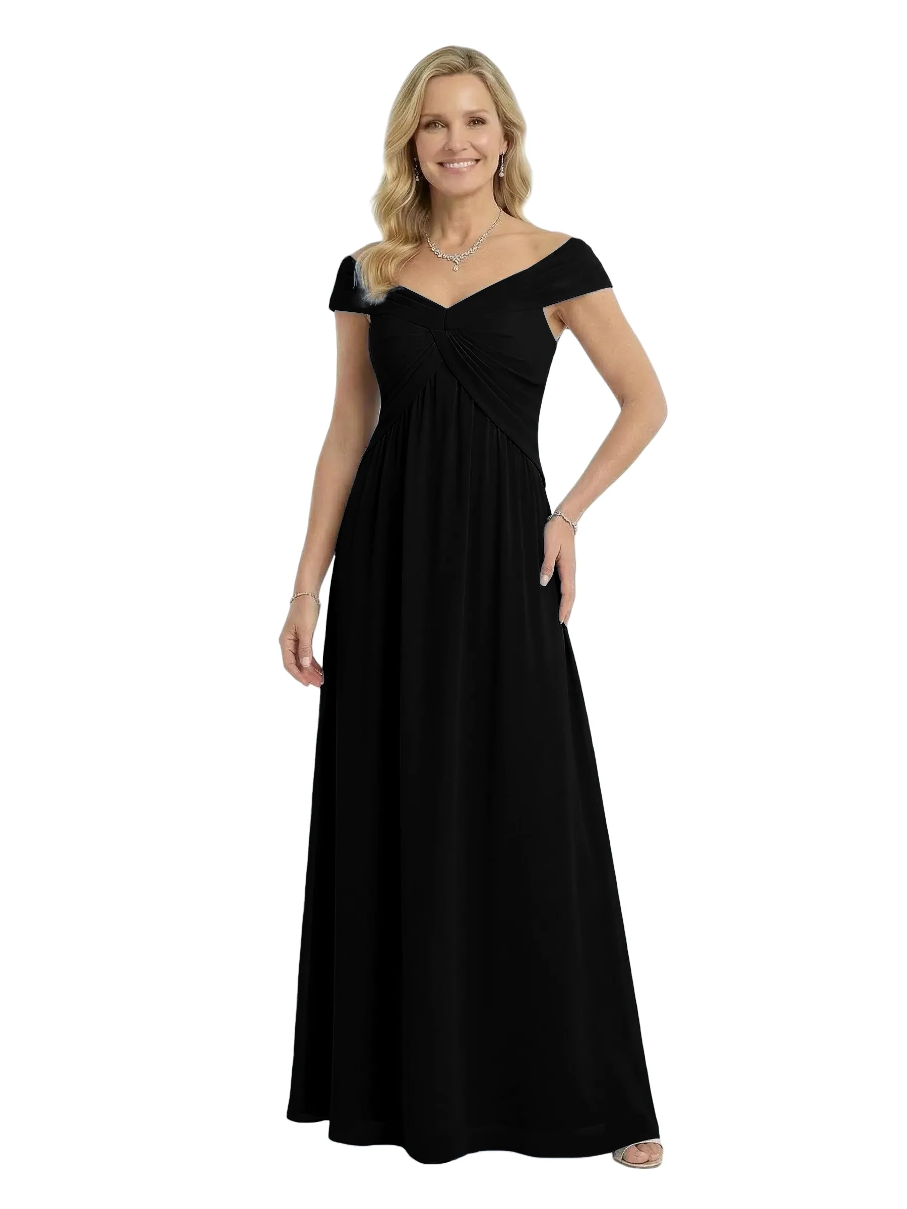 Chicsew Cap Sleeve Ruched A-Line Floor Length Chiffon Flowy Romantic Mother of the Bride Dresses sold by ChicSew product image thumbnail 4