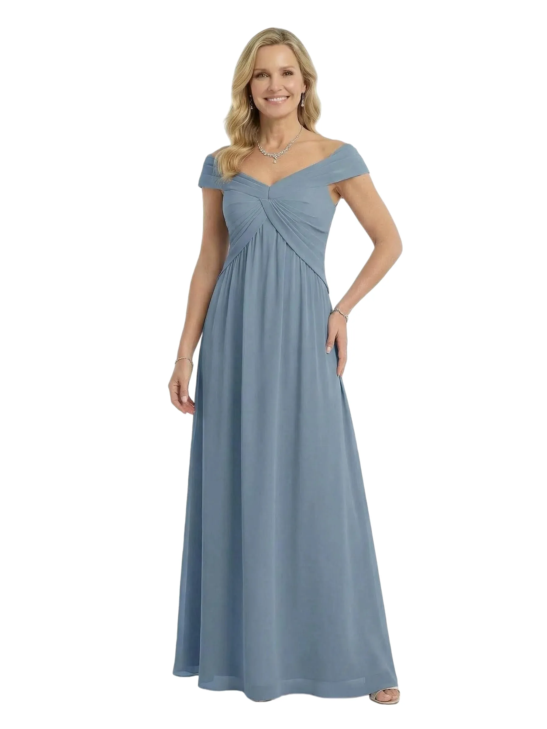 Chicsew Cap Sleeve Ruched A-Line Floor Length Chiffon Flowy Romantic Mother of the Bride Dresses sold by ChicSew