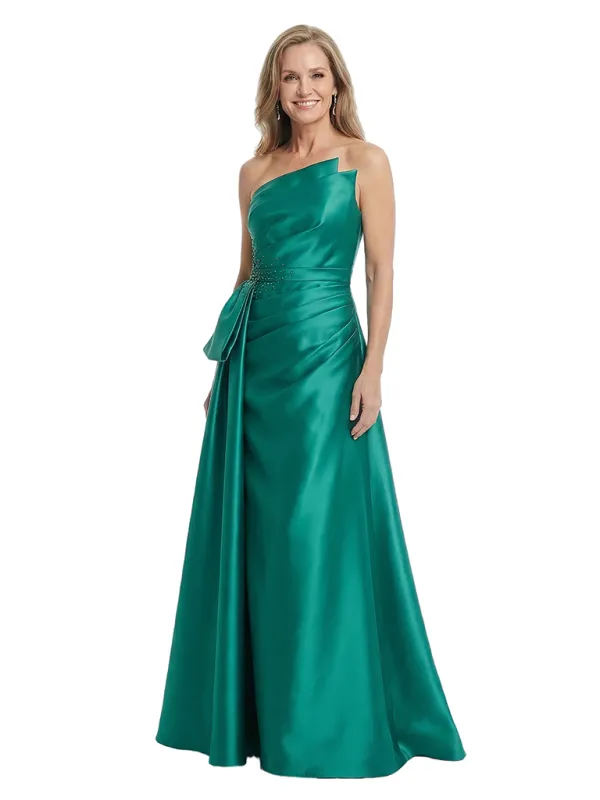 Chicsew Strapless Beaded A-Line Floor Length Satin Bow Accent Glamorous Mother Of The Bride And Groom Dresses sold by ChicSew