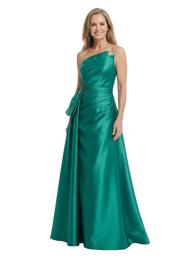 Chicsew Strapless Beaded A-Line Floor Length Satin Bow Accent Glamorous Mother Of The Bride And Groom Dresses sold by ChicSew