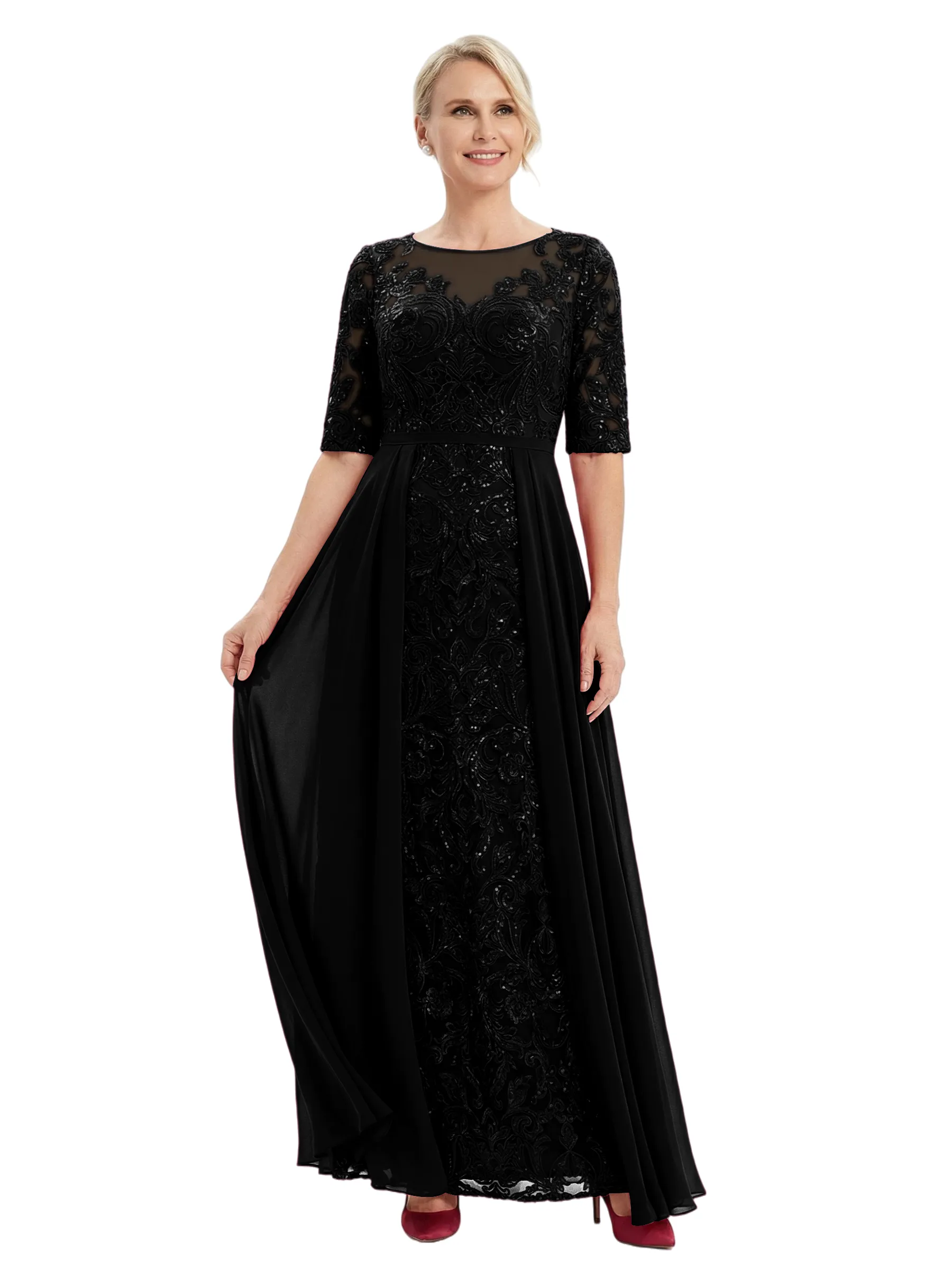 Chicsew Jewel Half Sleeve Lace Applique Chiffon A-Line Floor Length Mother of the Bride Dresses sold by ChicSew product image thumbnail 5
