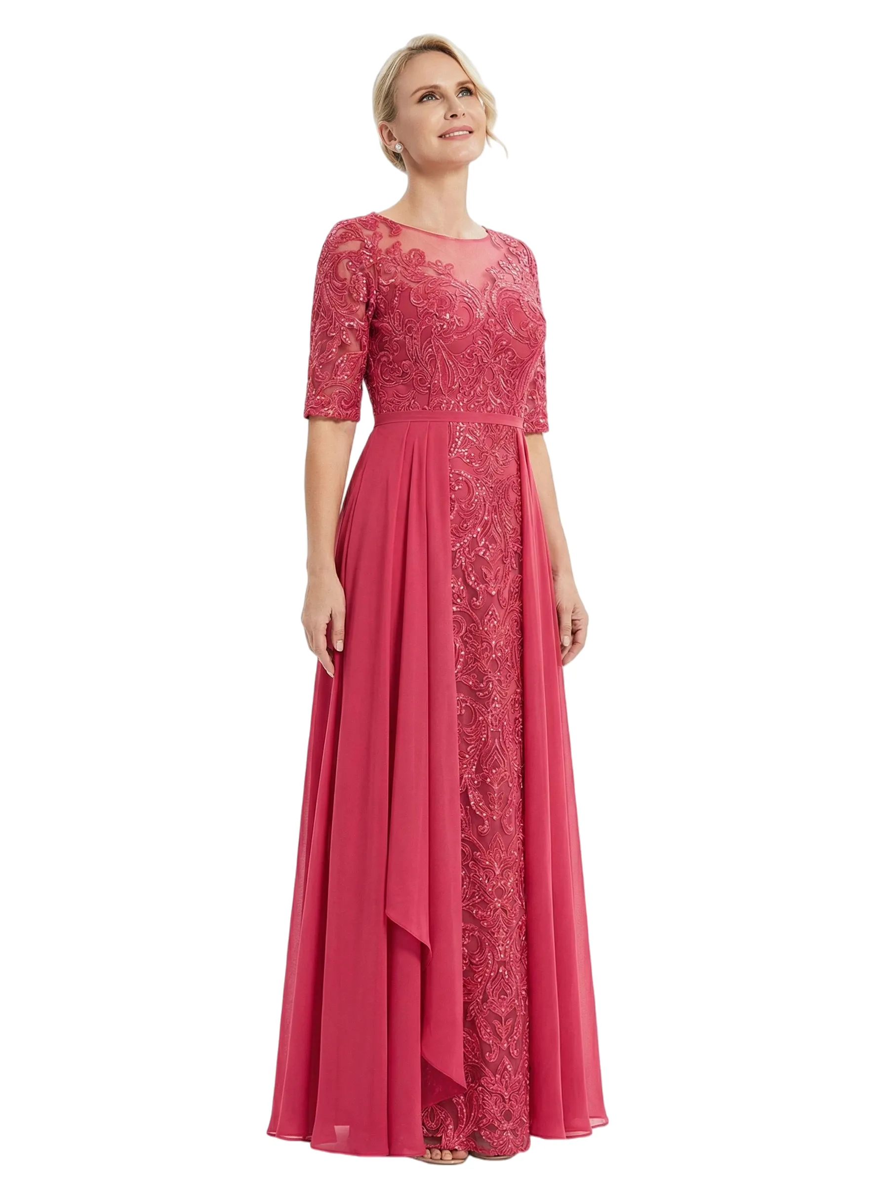 Chicsew Jewel Half Sleeve Lace Applique Chiffon A-Line Floor Length Mother of the Bride Dresses sold by ChicSew product image thumbnail 4