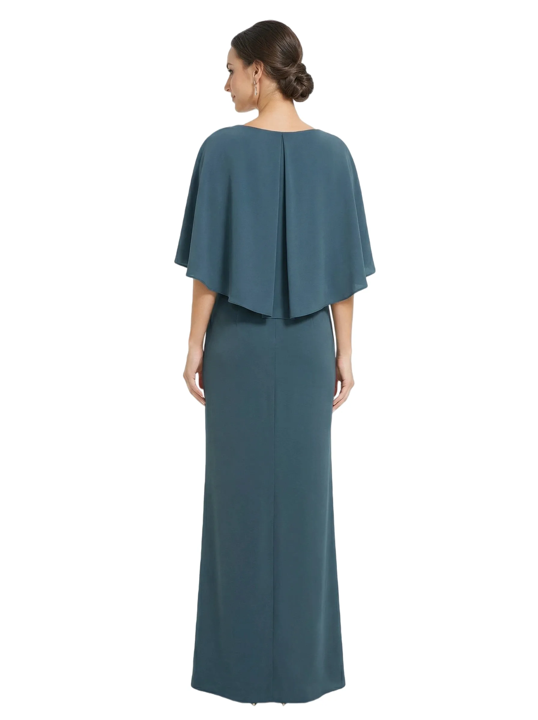 Chicsew Scoop Cape Sleeve Beaded Accent Sheath Floor Length Stretch Crepe Mother of the Bride Dresses sold by ChicSew product image thumbnail 3