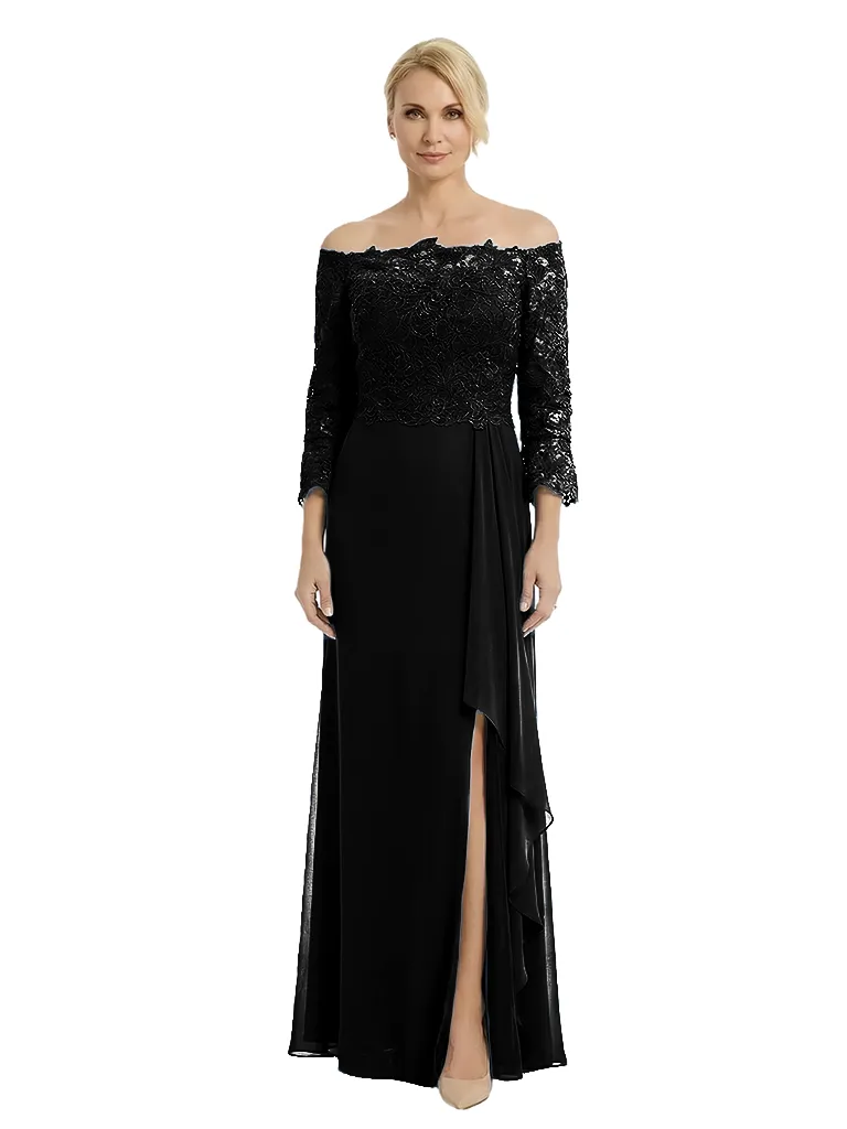 ChicSew Classy Lace Applique Long Sleeves Chiffon Ruffle A-Line Mother Of The Groom Gown With Side Slit sold by ChicSew product image thumbnail 4