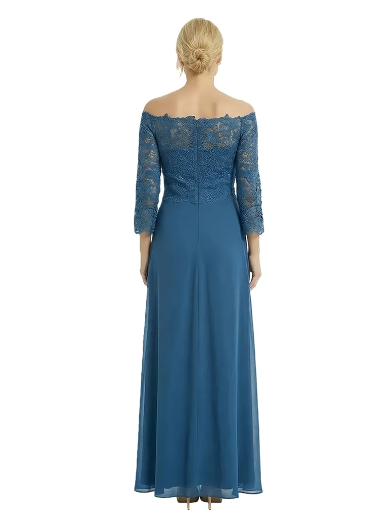 ChicSew Classy Lace Applique Long Sleeves Chiffon Ruffle A-Line Mother Of The Groom Gown With Side Slit sold by ChicSew product image thumbnail 3