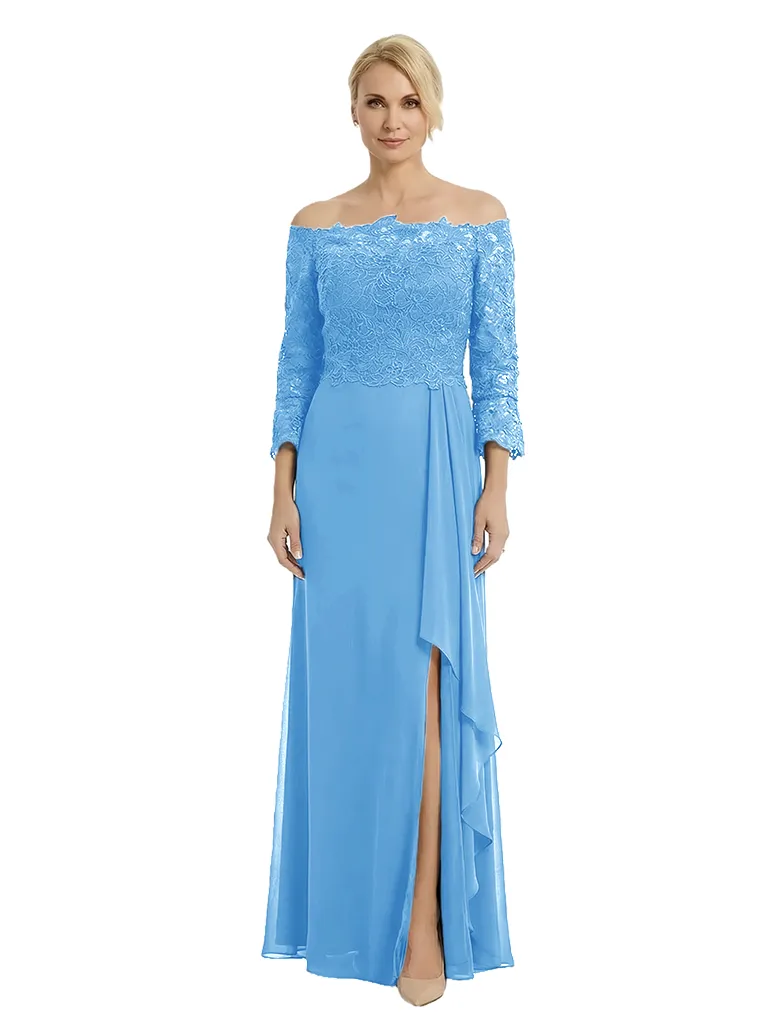 ChicSew Classy Lace Applique Long Sleeves Chiffon Ruffle A-Line Mother Of The Groom Gown With Side Slit sold by ChicSew product image thumbnail 5