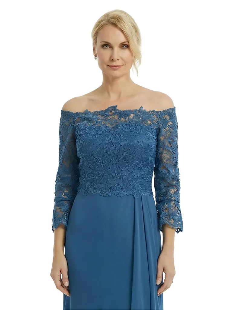 ChicSew Classy Lace Applique Long Sleeves Chiffon Ruffle A-Line Mother Of The Groom Gown With Side Slit sold by ChicSew product image thumbnail 2