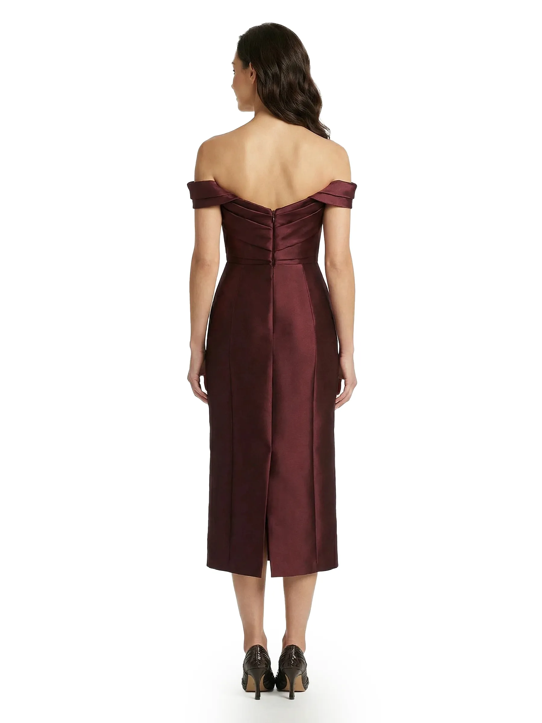 ChicSew Classy Off Shoulder Tea Length Satin Cocktail Dress Mother Of The Groom Gowns sold by ChicSew product image thumbnail 3