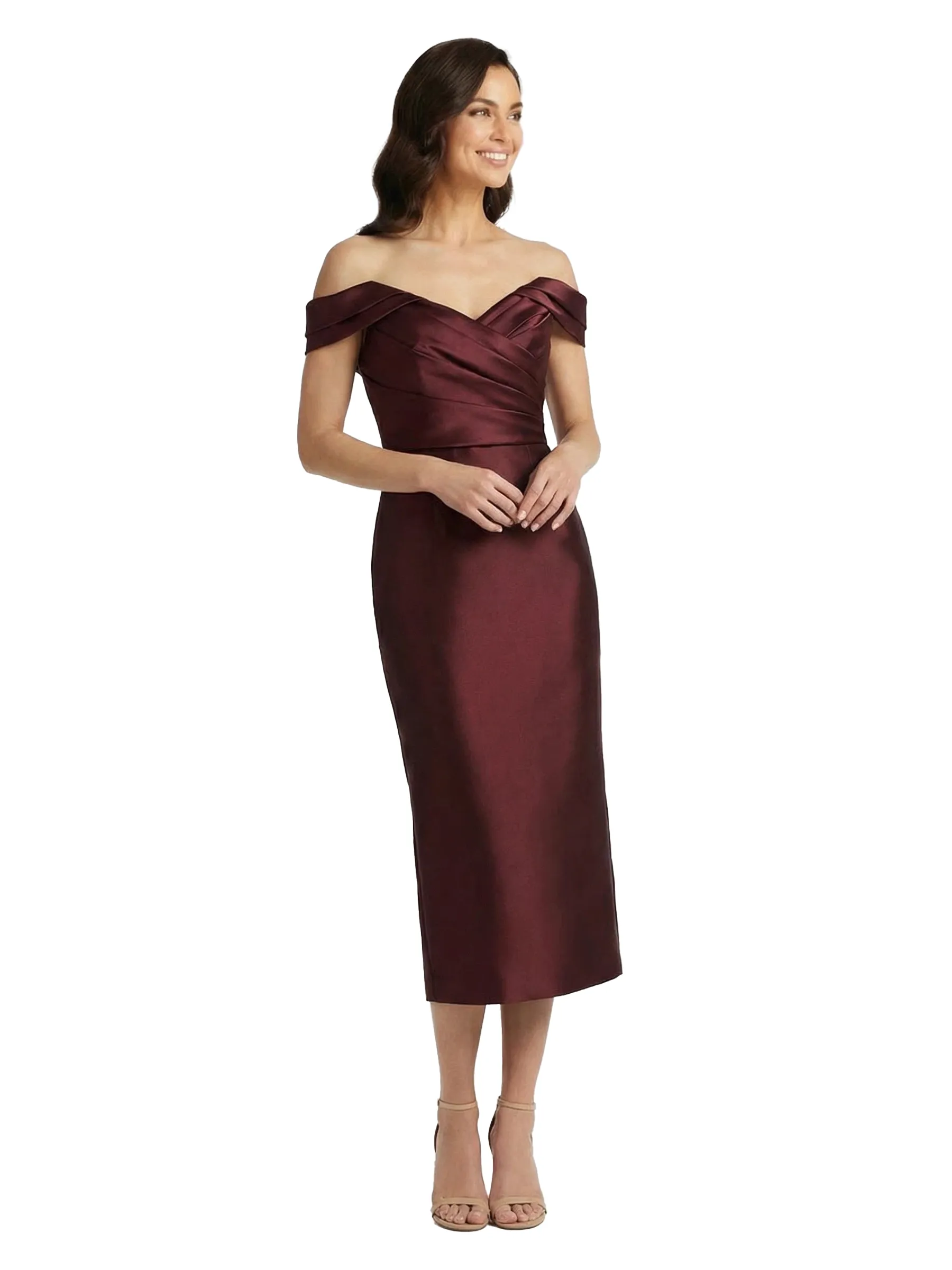 ChicSew Classy Off Shoulder Tea Length Satin Cocktail Dress Mother Of The Groom Gowns sold by ChicSew