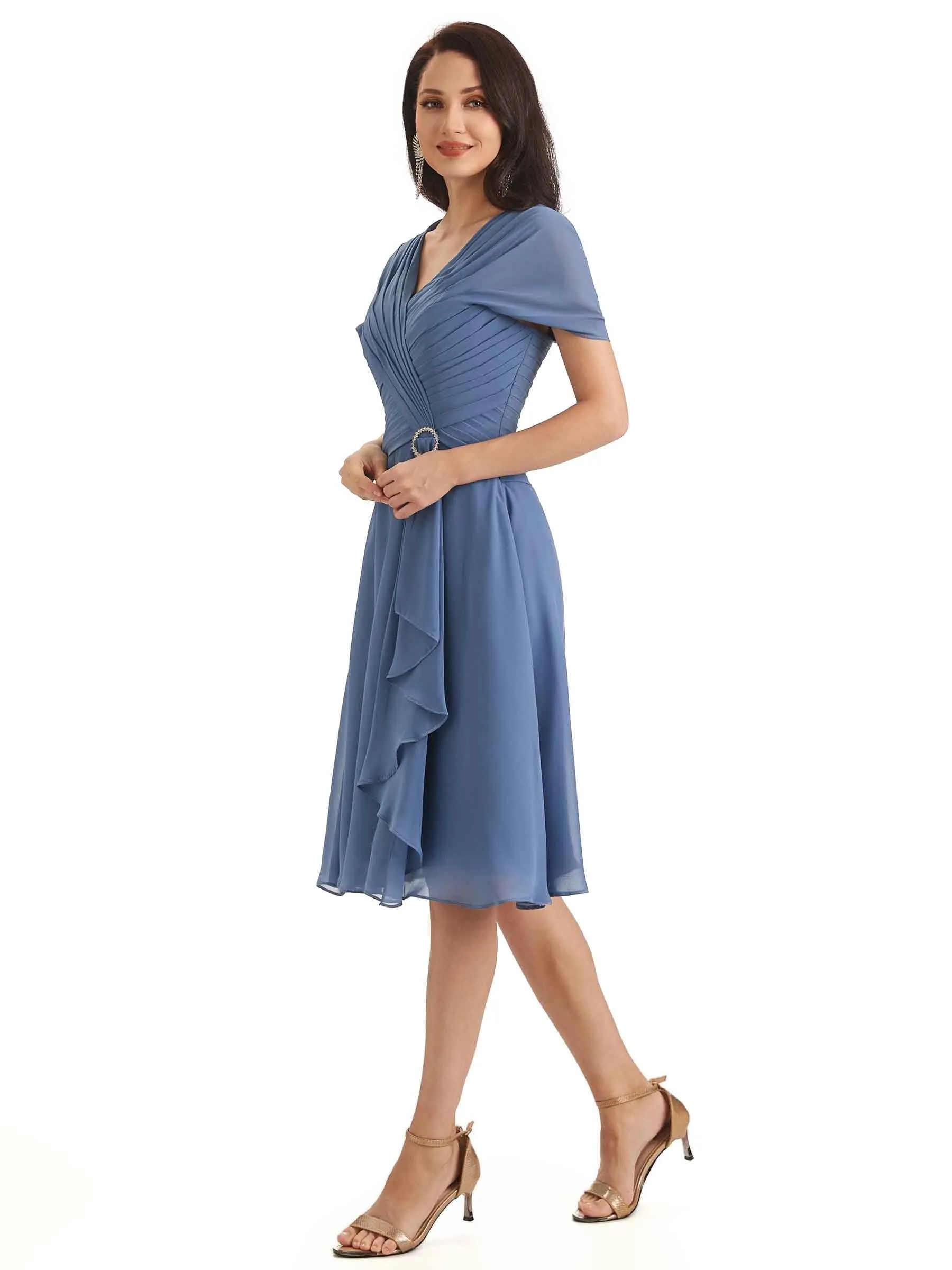 Elegant A-line Chiffon Cap Sleeves V-neck Short Mother of The Bride Dresses in stock sold by ChicSew product image thumbnail 4