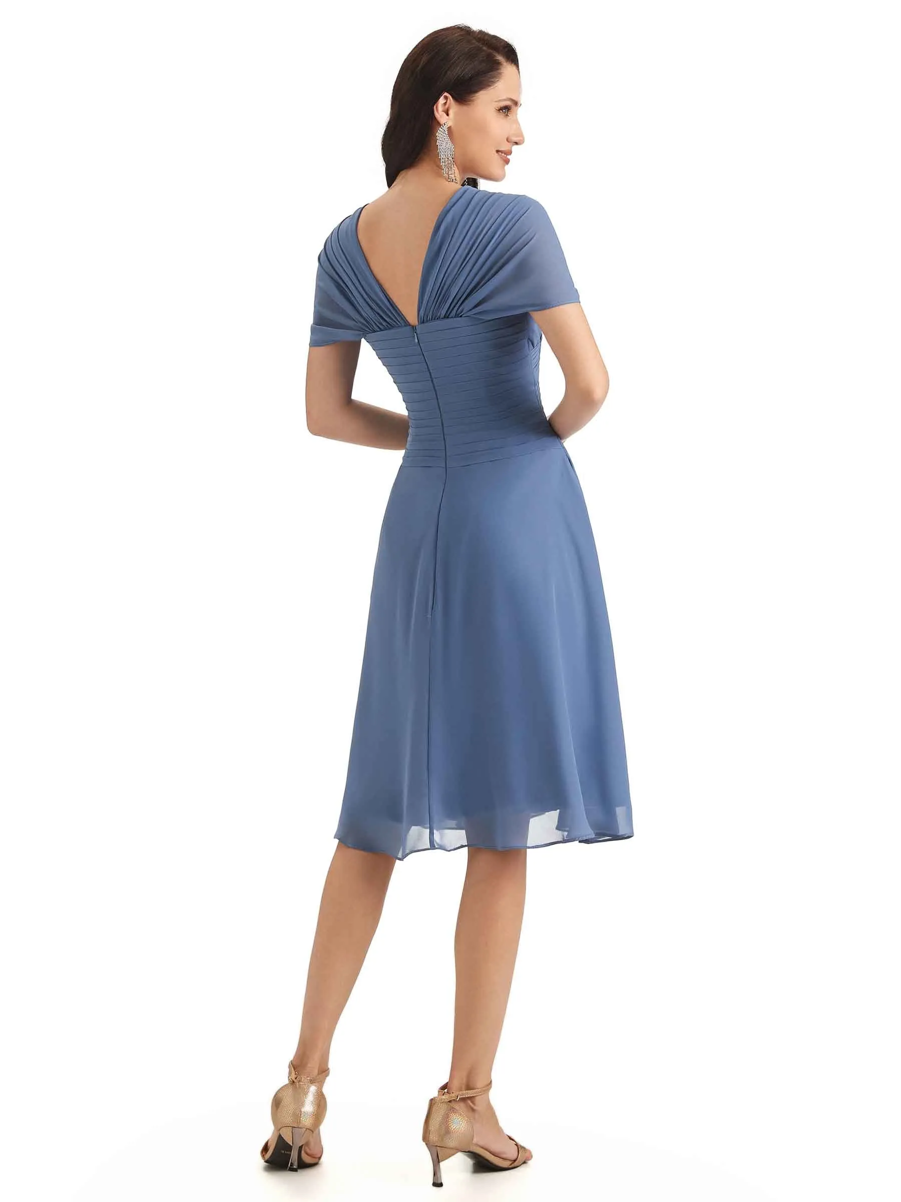 Elegant A-line Chiffon Cap Sleeves V-neck Short Mother of The Bride Dresses in stock sold by ChicSew product image thumbnail 5