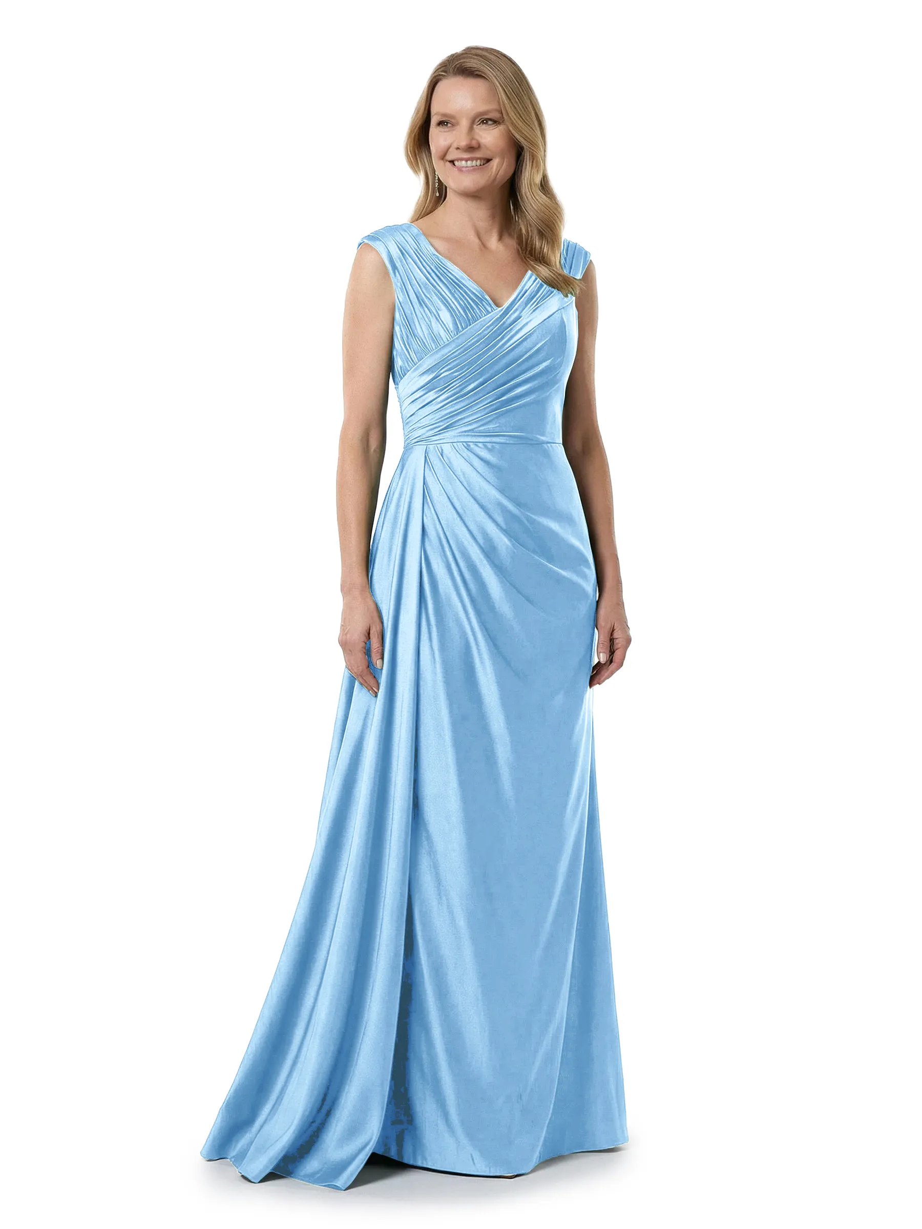 Chicsew V-Neck Sleeveless Ruched A-Line Floor Length Satin Elegant Mother of the Bride Dresses sold by ChicSew product image thumbnail 5