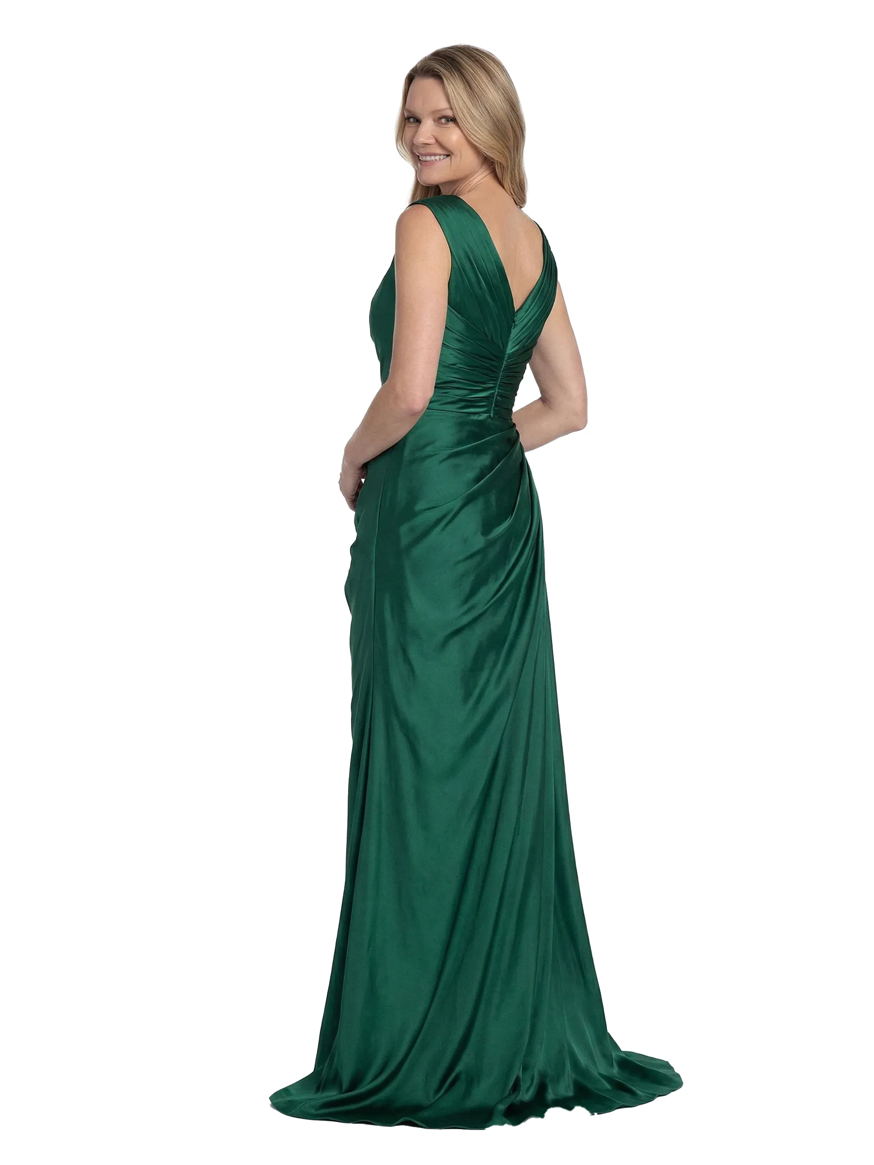 Chicsew V-Neck Sleeveless Ruched A-Line Floor Length Satin Elegant Mother of the Bride Dresses sold by ChicSew product image thumbnail 3