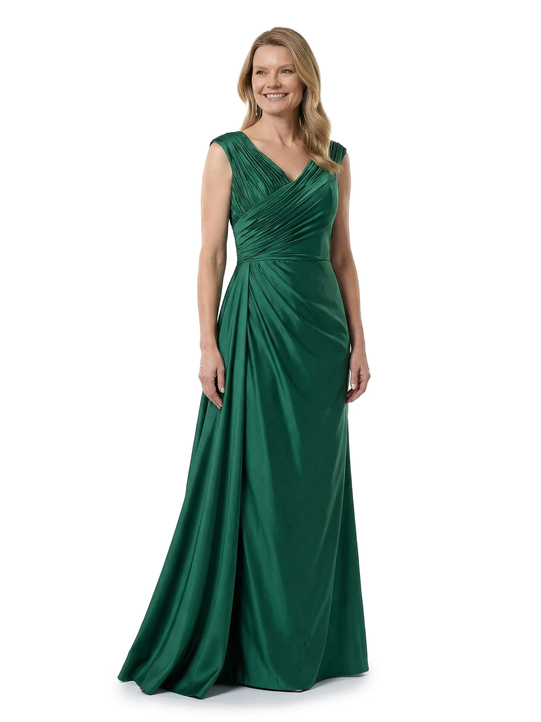 Chicsew V-Neck Sleeveless Ruched A-Line Floor Length Satin Elegant Mother of the Bride Dresses sold by ChicSew