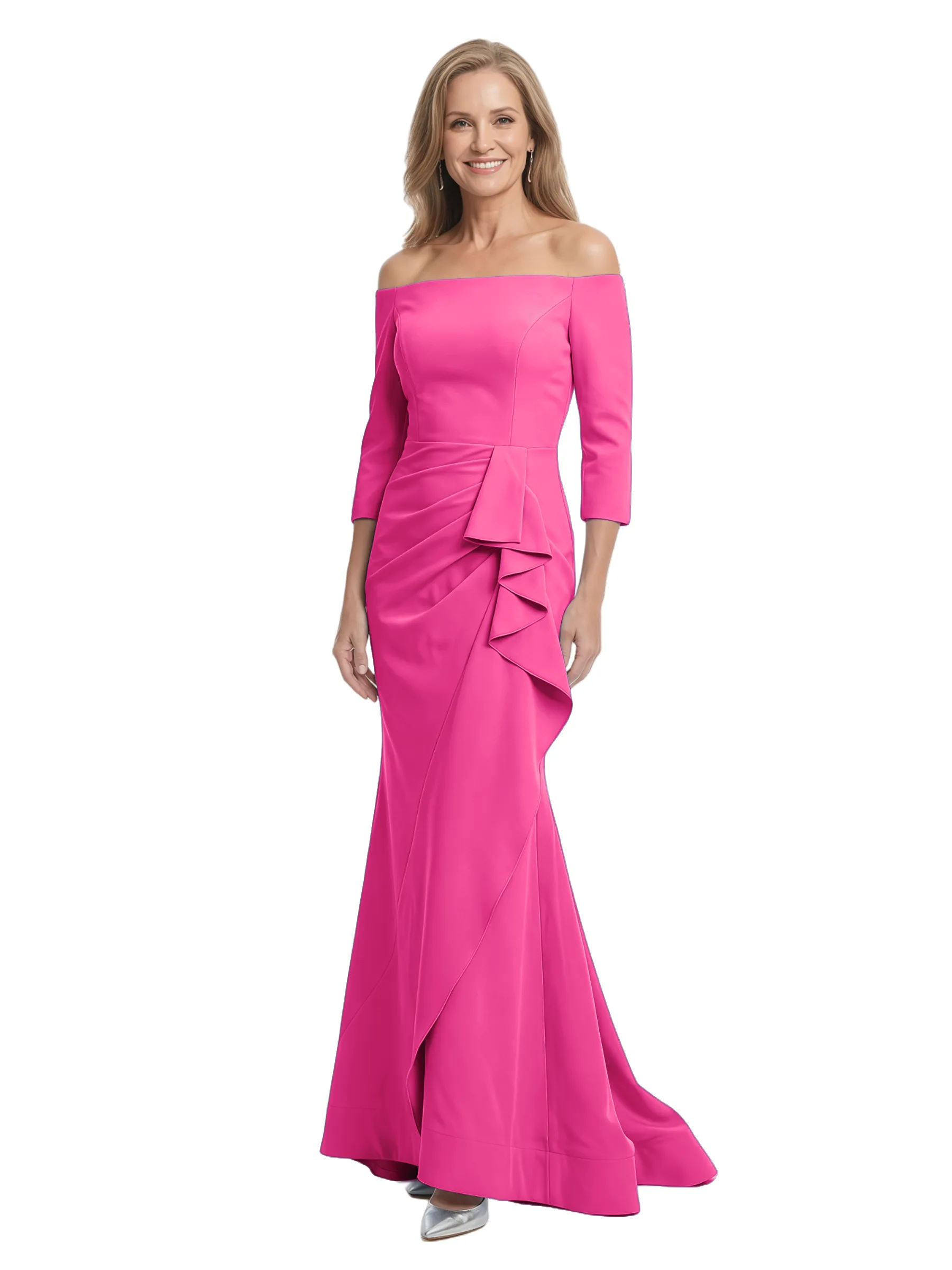 Chicsew Off Shoulder 3/4 Sleeve Ruffled Mermaid Floor Length Stretch Crepe Fancy Mother of the Bride Dresses sold by ChicSew product image thumbnail 4