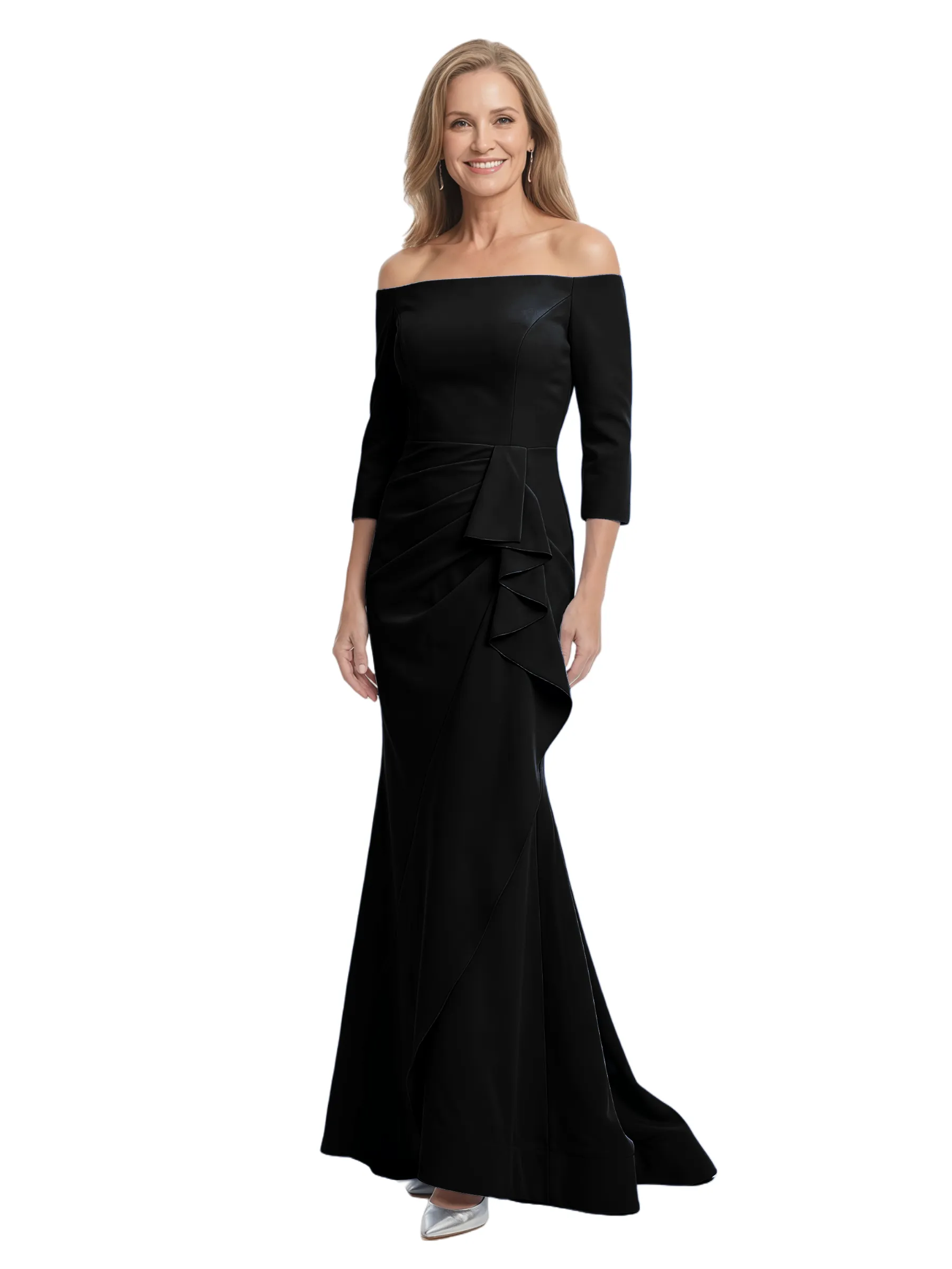 Chicsew Off Shoulder 3/4 Sleeve Ruffled Mermaid Floor Length Stretch Crepe Fancy Mother of the Bride Dresses sold by ChicSew product image thumbnail 5