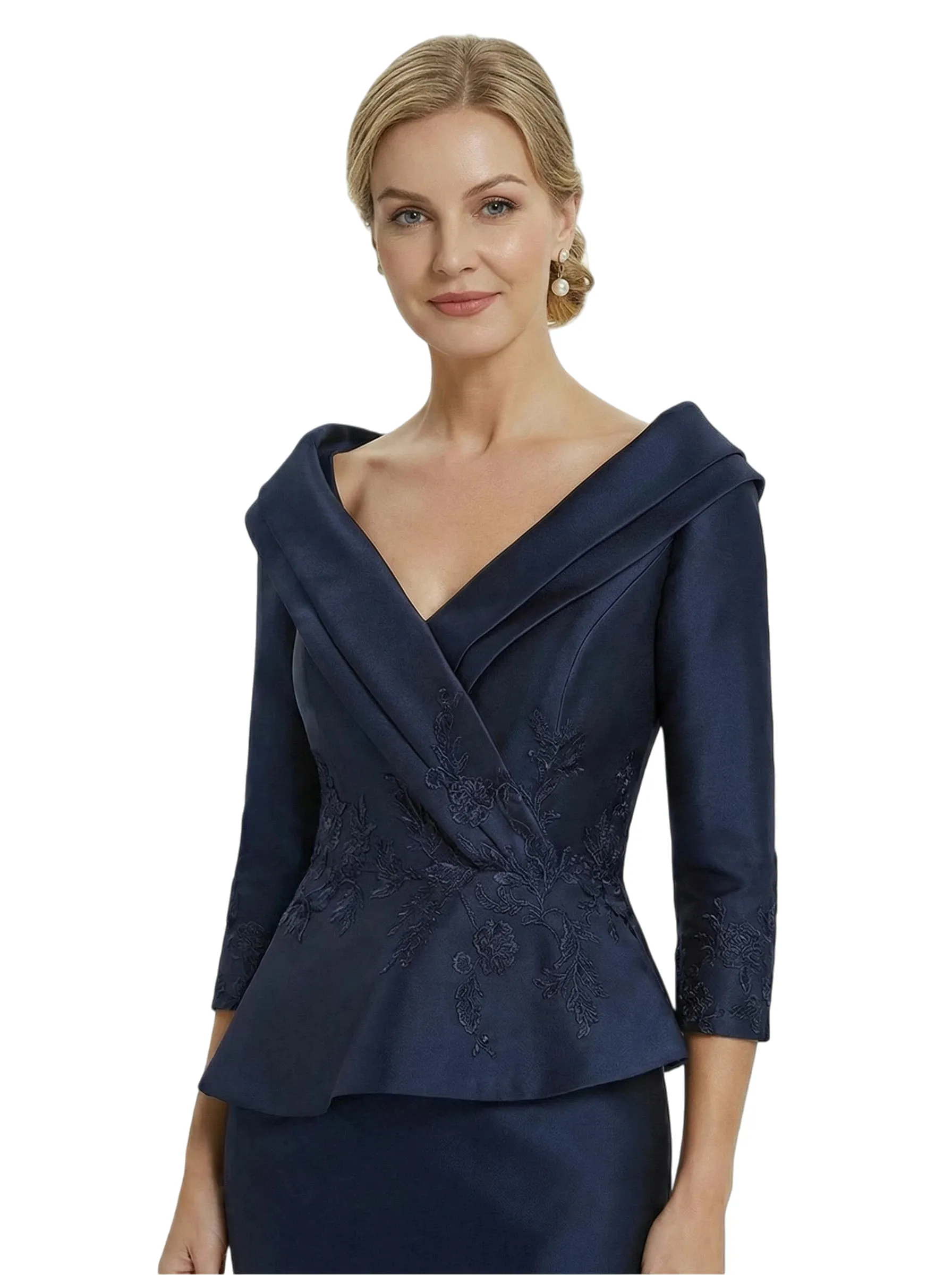 Chicsew V-Neck 3/4 Sleeve Midi Length Lace Satin Classy Mother of the Bride Dresses sold by ChicSew product image thumbnail 2