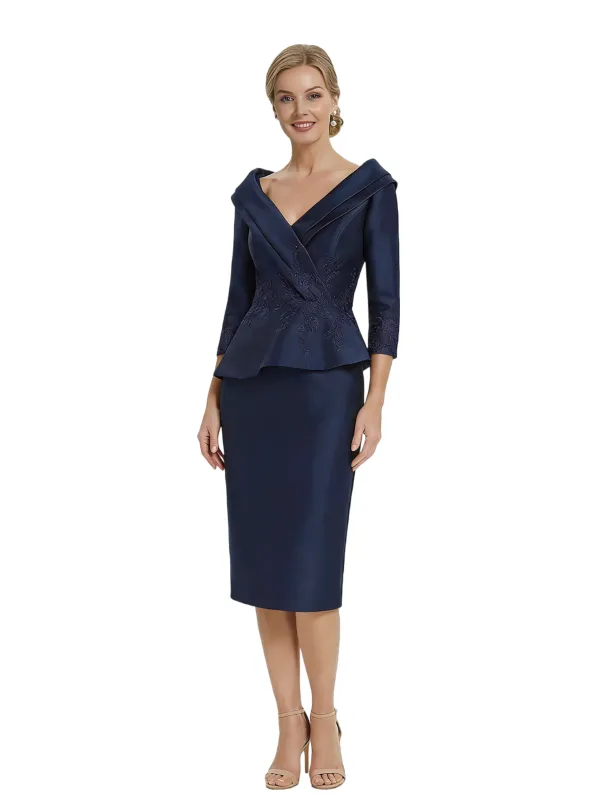 Chicsew V-Neck 3/4 Sleeve Midi Length Lace Satin Classy Mother of the Bride Dresses made by ChicSew