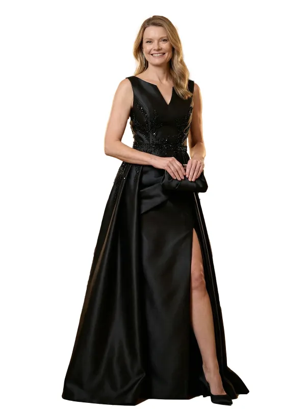 Chicsew V-Neck Sleeveless Beaded A-Line Floor Length Satin Formal Gown Elegant Mother of the Bride Dresses Overskirt made by ChicSew