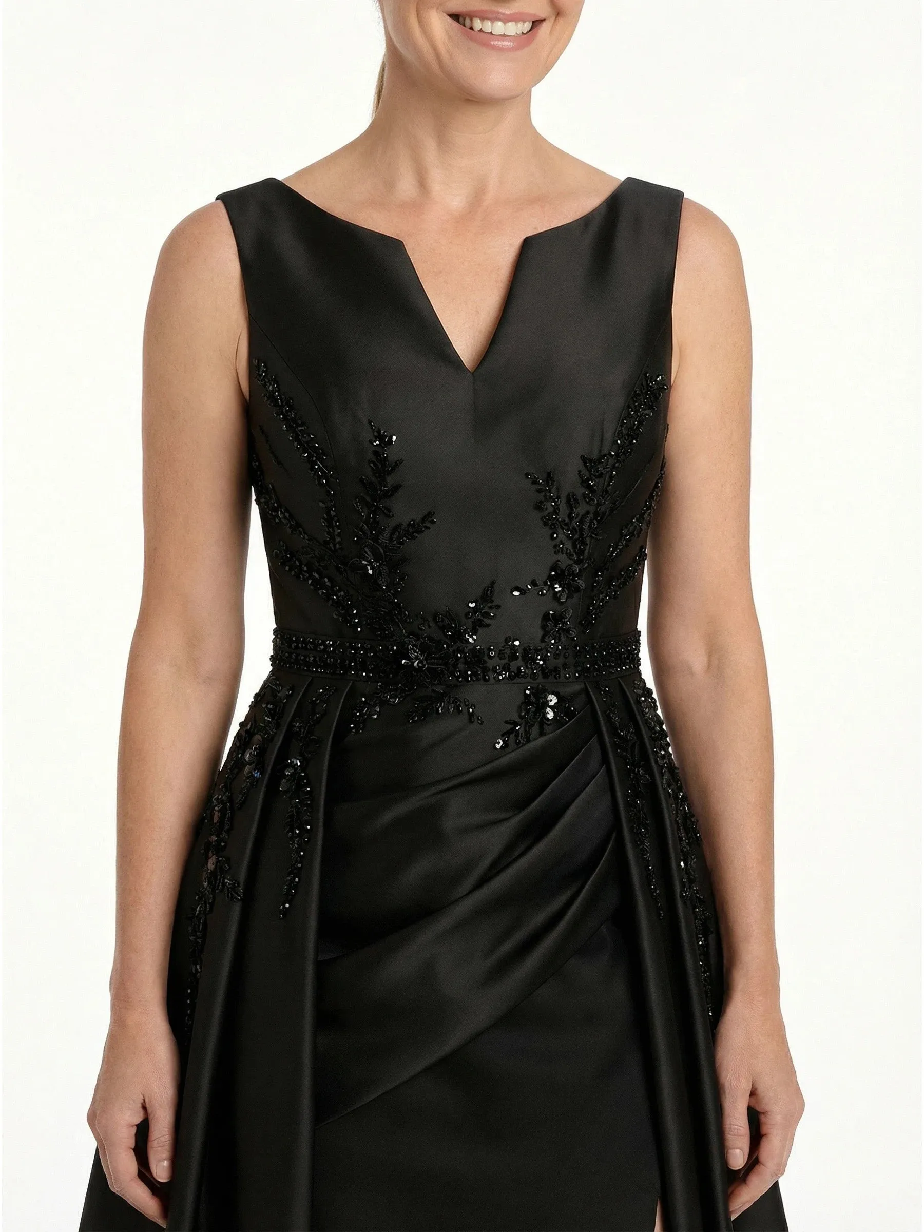 Chicsew V-Neck Sleeveless Beaded A-Line Floor Length Satin Formal Gown Elegant Mother of the Bride Dresses Overskirt sold by ChicSew product image thumbnail 2