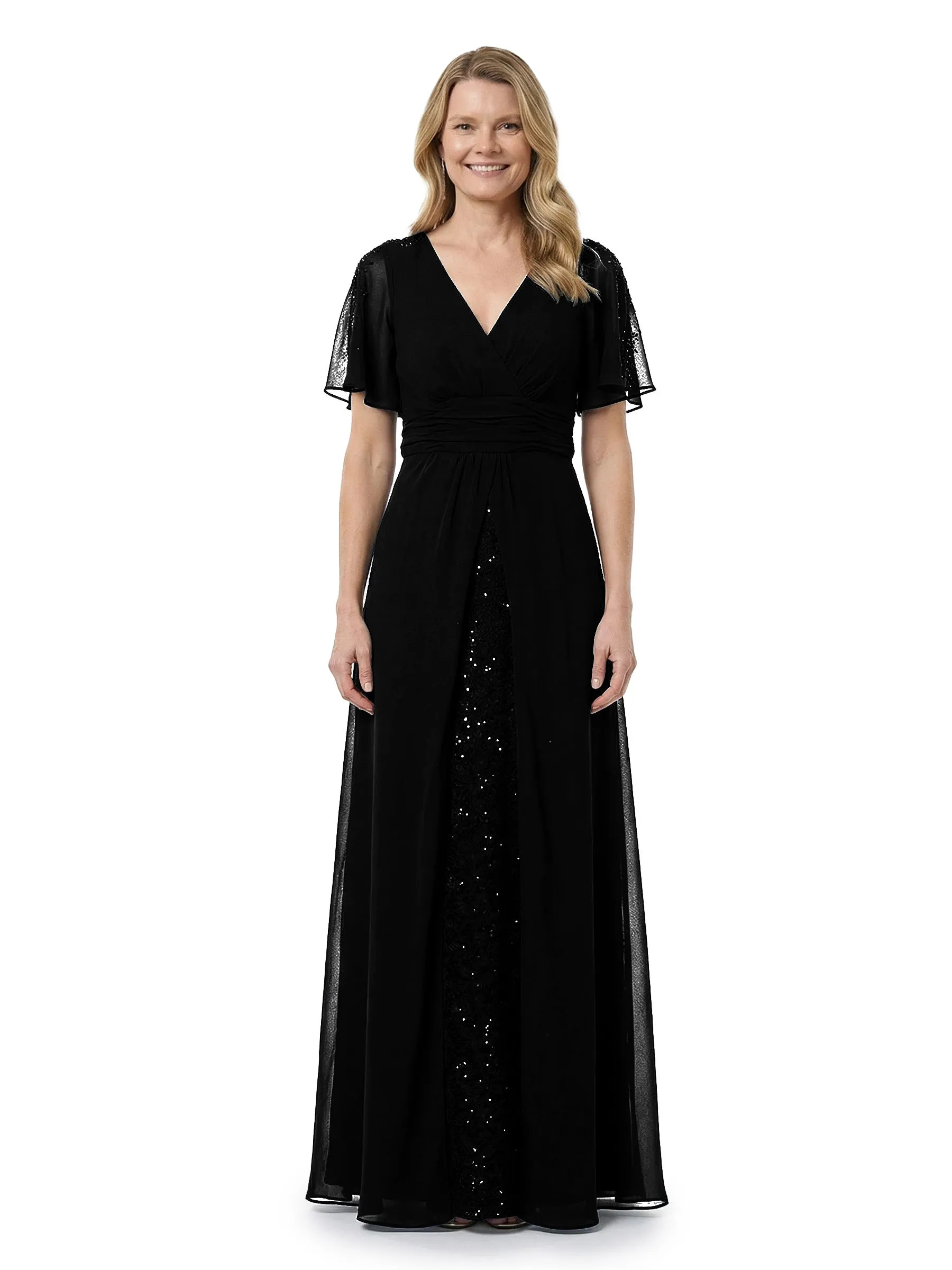 ChicSew Fancy Flutter Sleeve V-Neck Chiffon Mother Of The Bride A-Line Gown With Sequin sold by ChicSew product image thumbnail 4