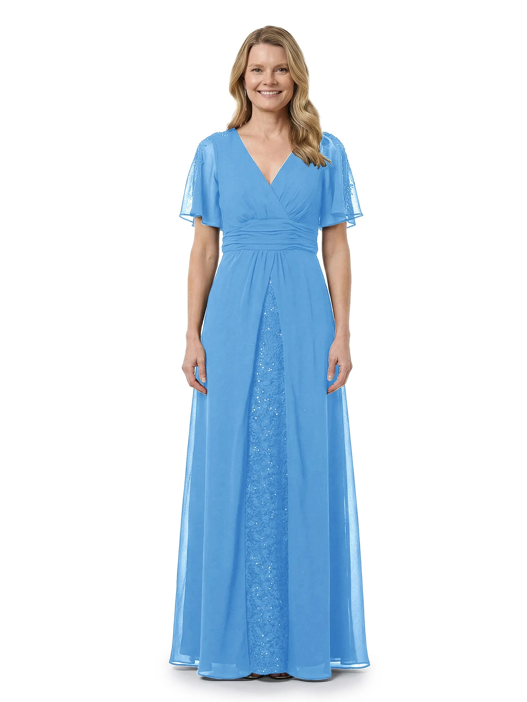 ChicSew Fancy Flutter Sleeve V-Neck Chiffon Mother Of The Bride A-Line Gown With Sequin sold by ChicSew product image thumbnail 5