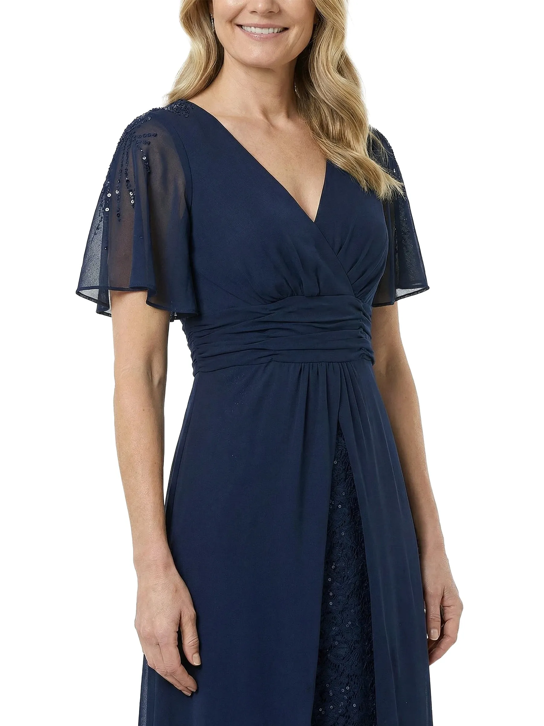 ChicSew Fancy Flutter Sleeve V-Neck Chiffon Mother Of The Bride A-Line Gown With Sequin sold by ChicSew product image thumbnail 2