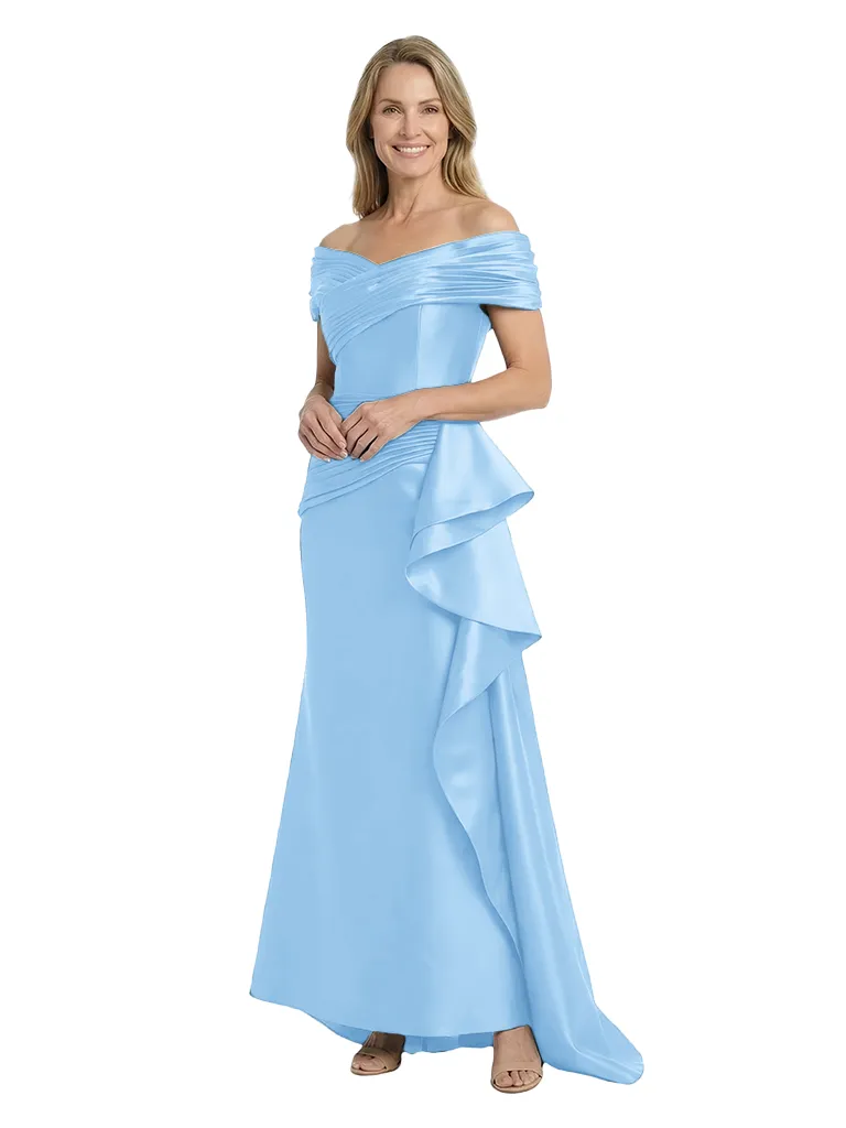 Chicsew Elegant Silky Satin Off Shoulder Ruched Ruffle Satin Mermaid Maxi Mother of The Groom Dress sold by ChicSew product image thumbnail 5