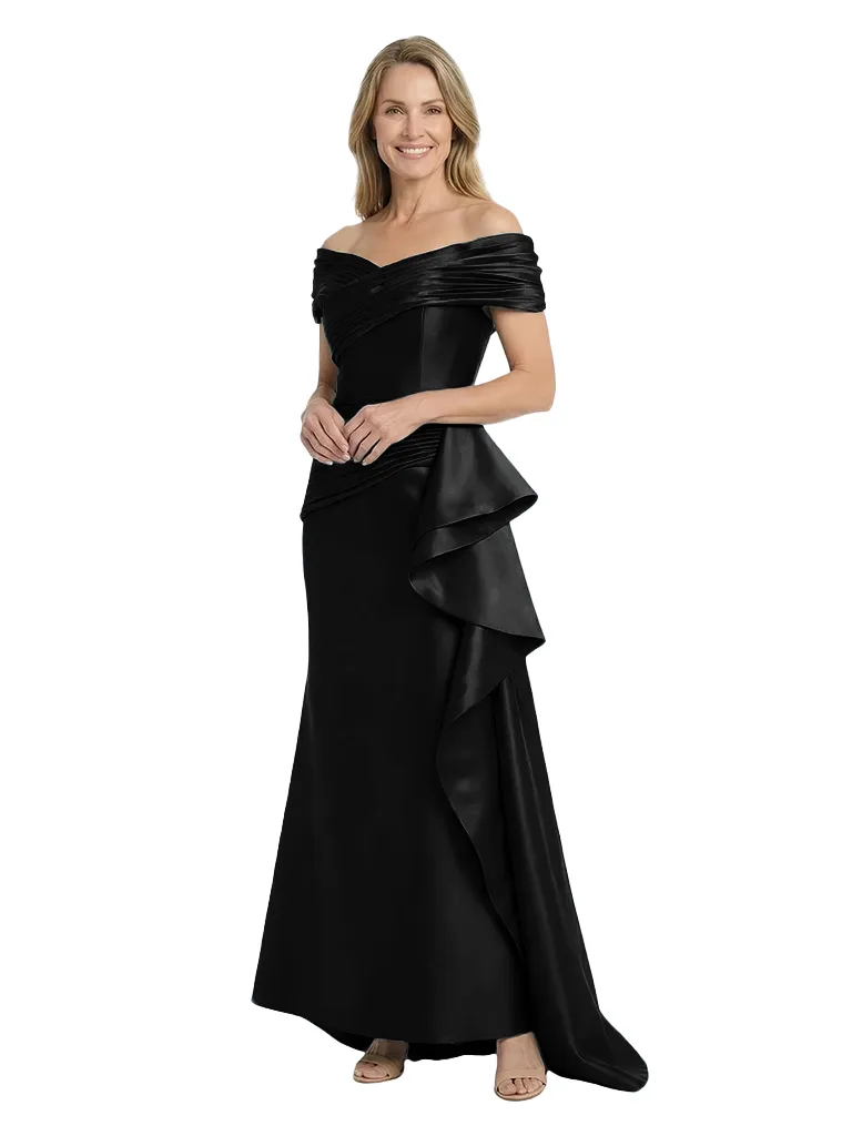 Chicsew Elegant Silky Satin Off Shoulder Ruched Ruffle Satin Mermaid Maxi Mother of The Groom Dress sold by ChicSew product image thumbnail 4