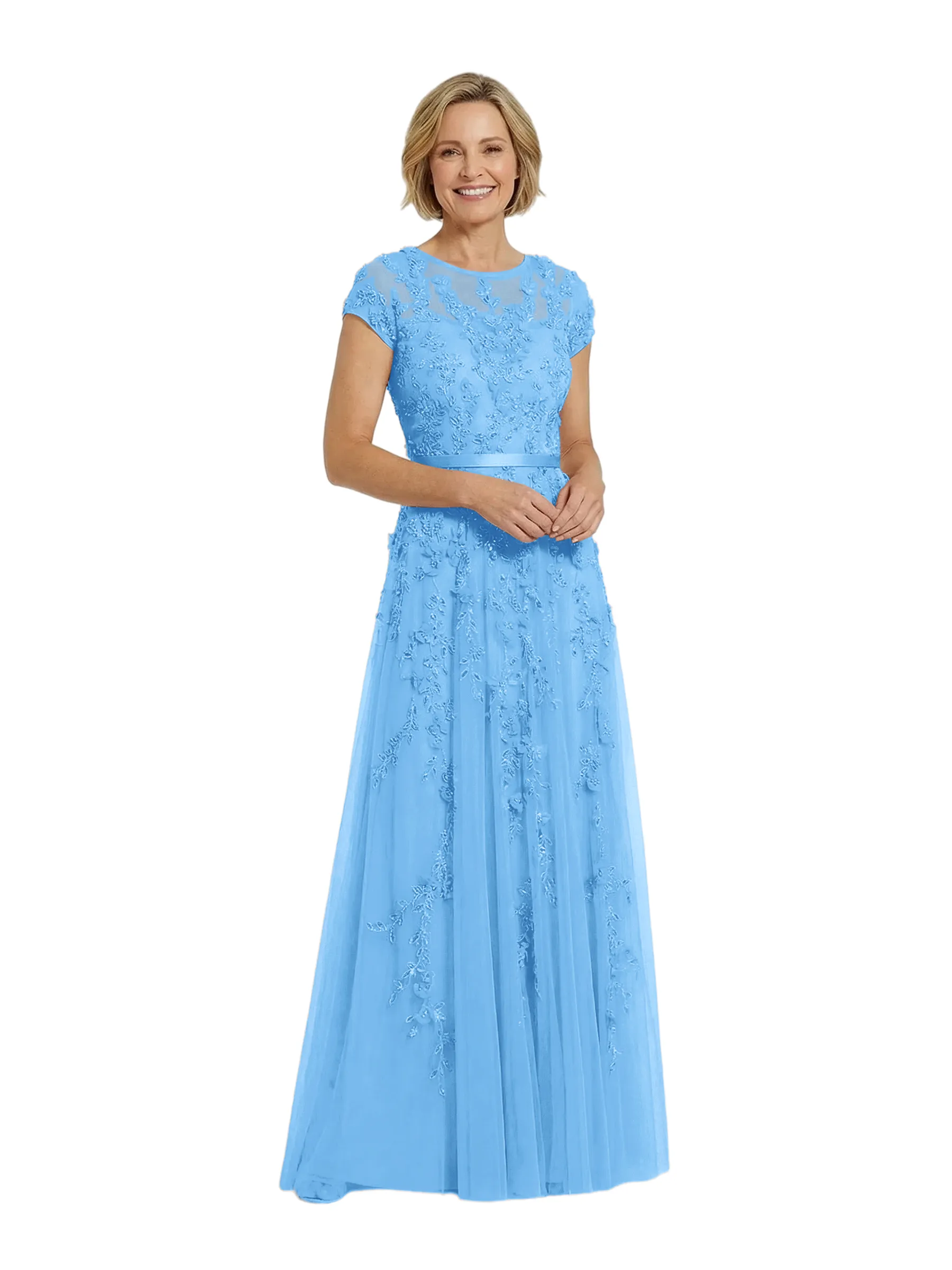 ChicSew Stunning Cap Sleeves Lace Mother Of The Bride Gown With Floral Lace Appliques sold by ChicSew product image thumbnail 5