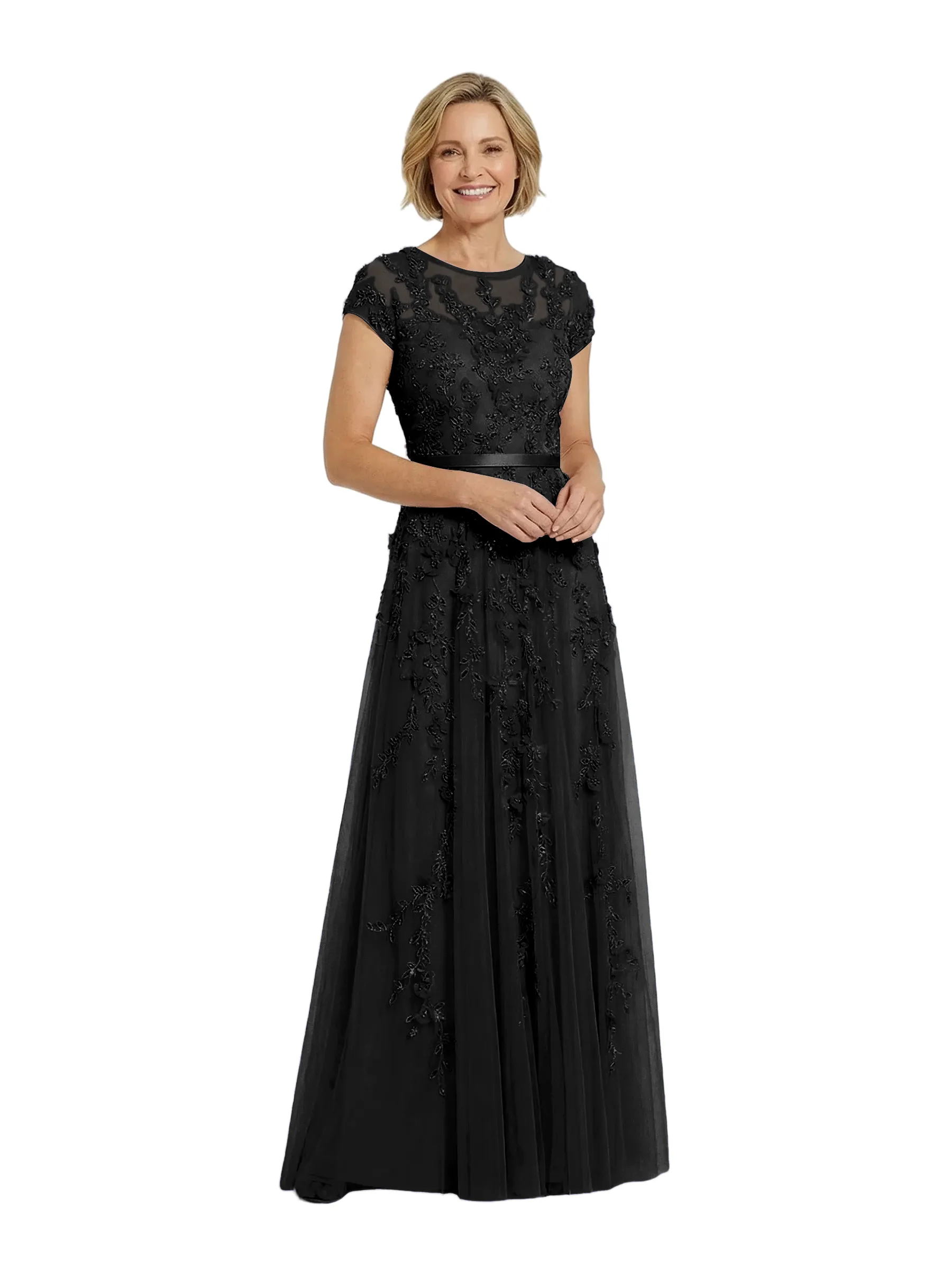 ChicSew Stunning Cap Sleeves Lace Mother Of The Bride Gown With Floral Lace Appliques sold by ChicSew product image thumbnail 4