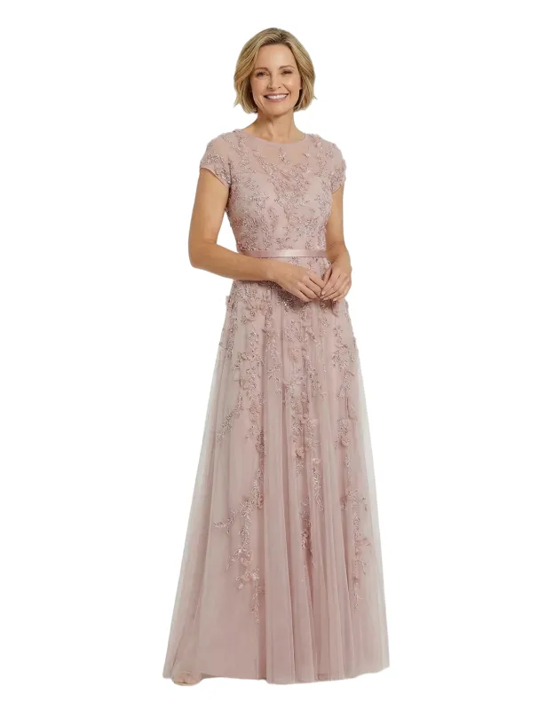 ChicSew Stunning Cap Sleeves Lace Mother Of The Bride Gown With Floral Lace Appliques sold by ChicSew