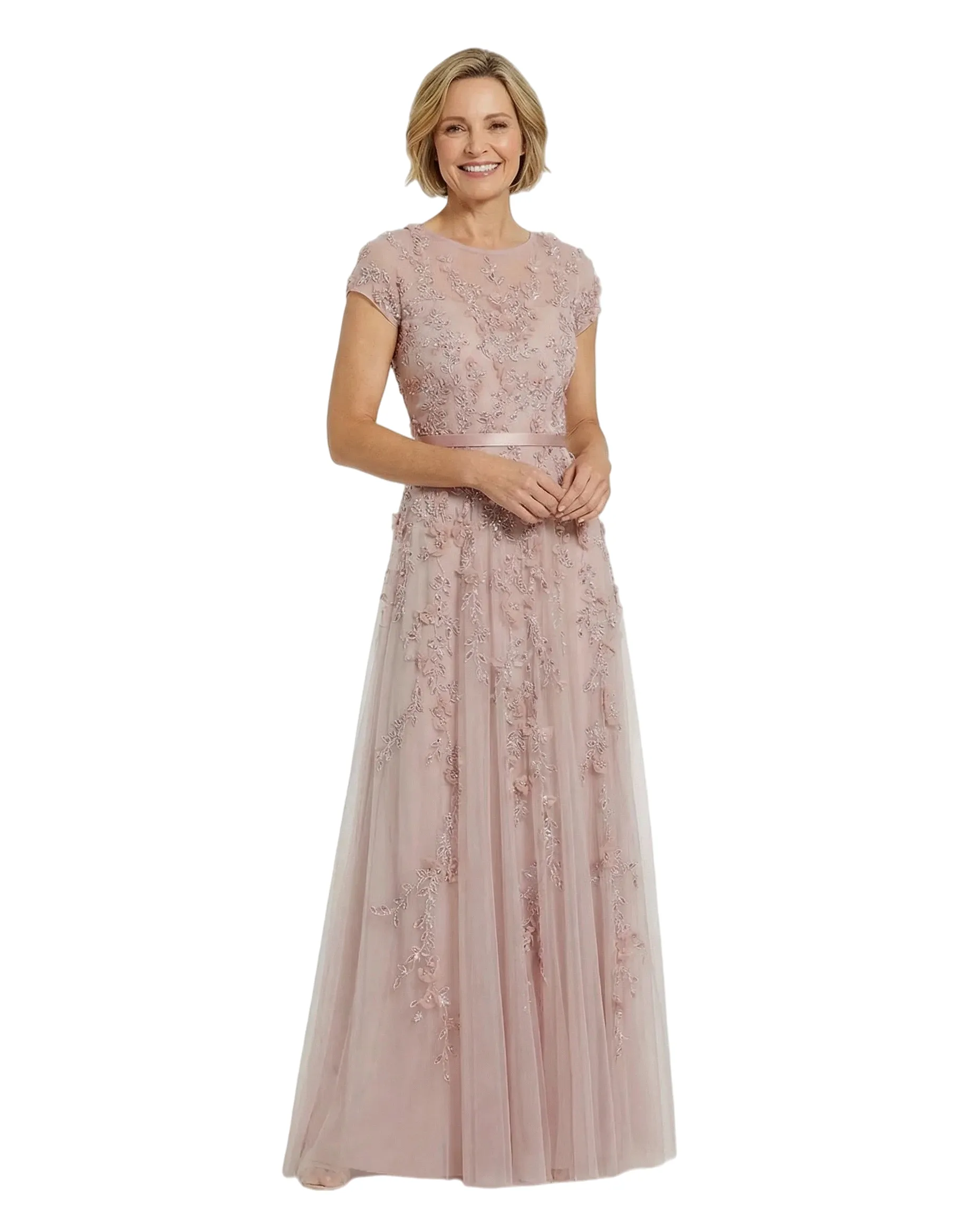 ChicSew Stunning Cap Sleeves Lace Mother Of The Bride Gown With Floral Lace Appliques sold by ChicSew