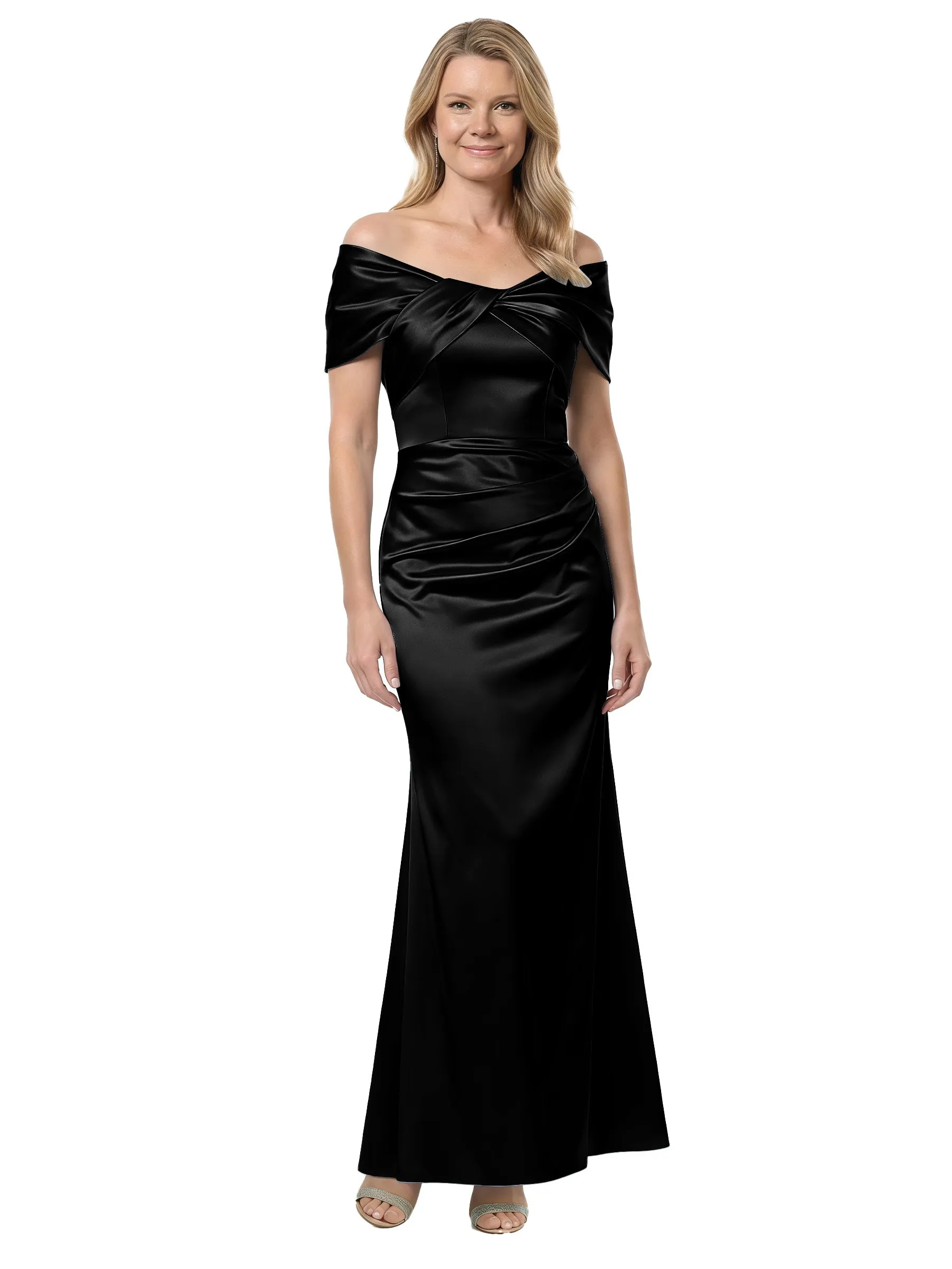ChicSew Modern Ruched Satin Mother Of The Groom Dress With Twisted Off Shoulder Neck sold by ChicSew product image thumbnail 4