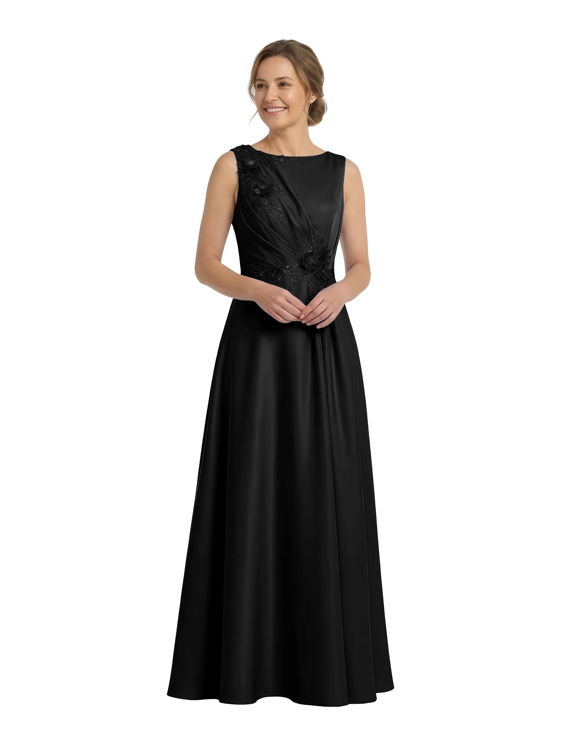 ChicSew Beautiful Sleeveless Satin A-Line Mother Of The Bride Dress With Floral Appliques sold by ChicSew product image thumbnail 4