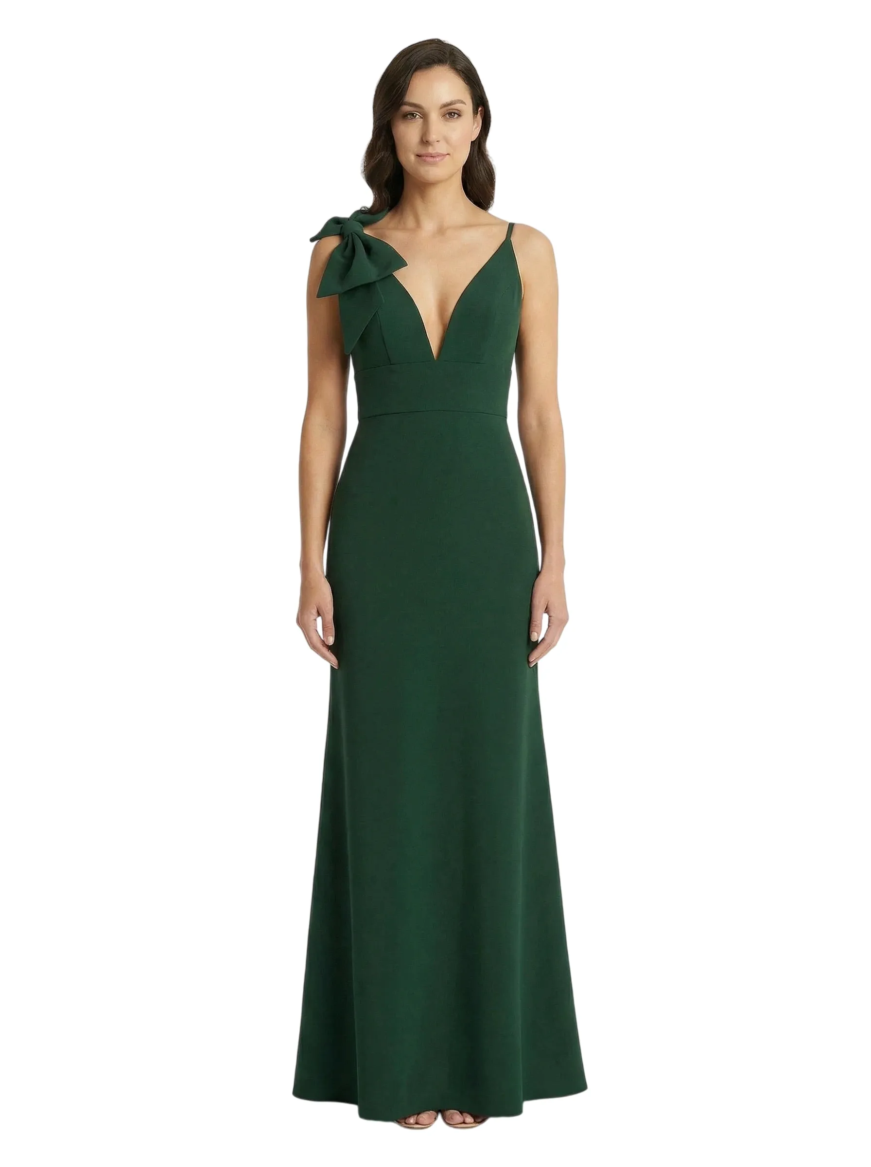 Chicsew Pretty Spaghetti Straps Bow Knot Deep V-Neck Maxi Sheath Crepe Simple Mother of The Groom Dress sold by ChicSew