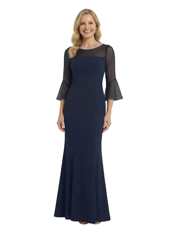Chicsew Pretty Mother of The Groom Dress Jewel 3/4 Sleeves Maxi Mermaid Crepe Timeless Simple Formal Evening Dress made by ChicSew