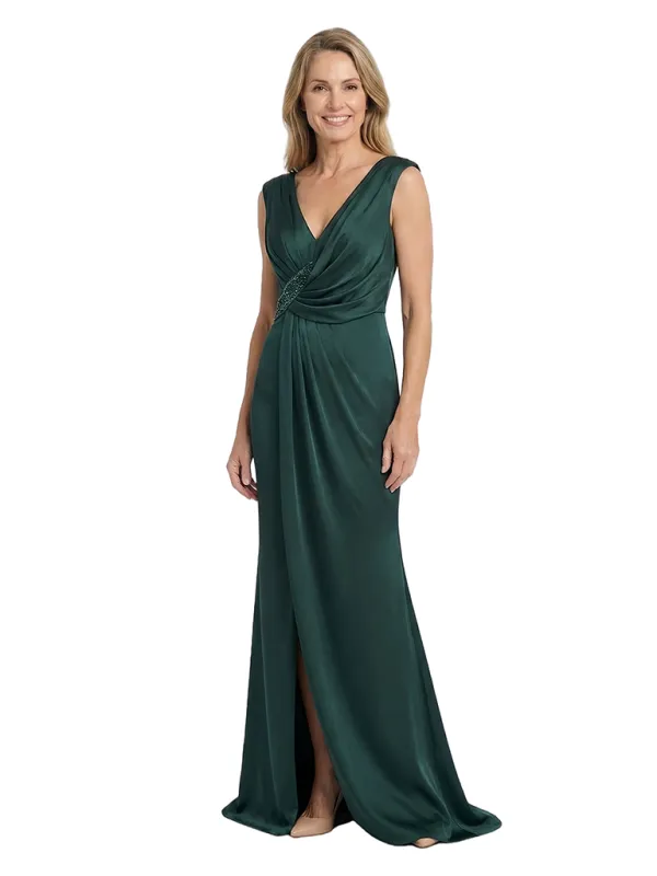 Chicsew Elegant Silky Satin V-Neck Spaghetti Straps Mermaid Maxi Mother of The Groom Dress sold by ChicSew