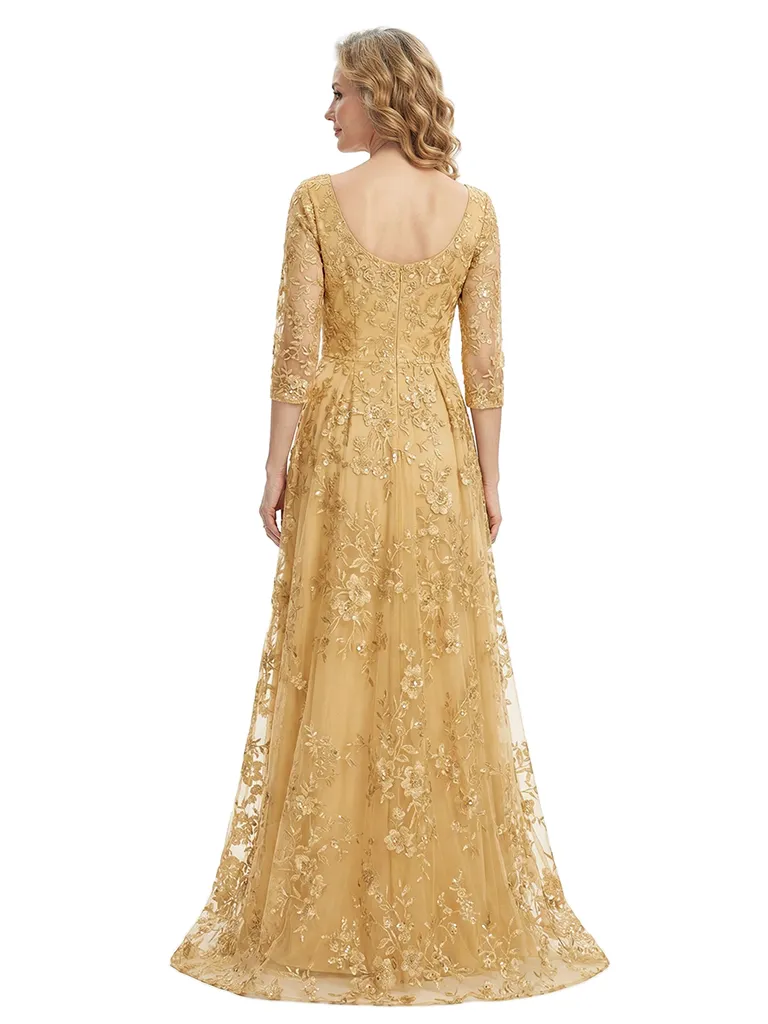 ChicSew Elegant Illusion 3/4 Sleeves A-Line Mother Of The Bride Gown Lace Tulle Overlay sold by ChicSew product image thumbnail 3