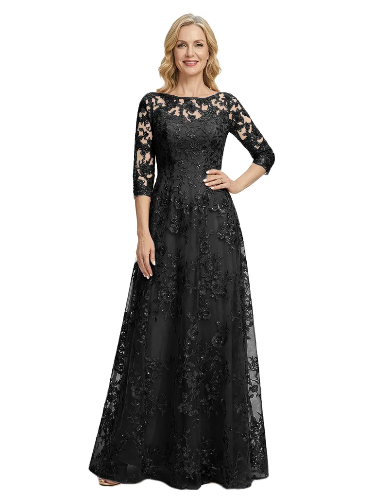 ChicSew Elegant Illusion 3/4 Sleeves A-Line Mother Of The Bride Gown Lace Tulle Overlay sold by ChicSew product image thumbnail 4