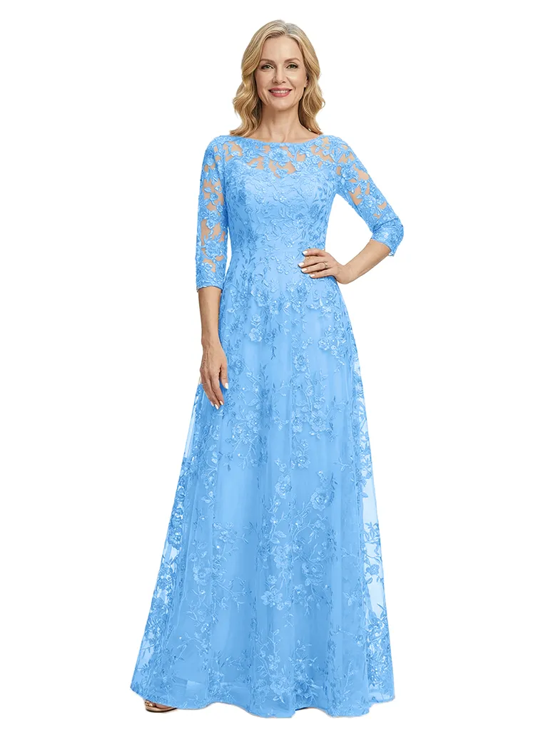 ChicSew Elegant Illusion 3/4 Sleeves A-Line Mother Of The Bride Gown Lace Tulle Overlay sold by ChicSew product image thumbnail 5