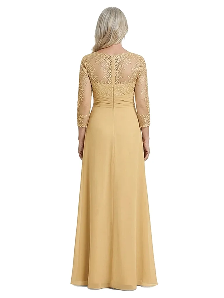 ChicSew V-Neck Lace Long Sleeves Ruched Waist A-Line Floor Length Chiffon Elegant Mother Of The Bride And Groom Dresses sold by ChicSew product image thumbnail 3